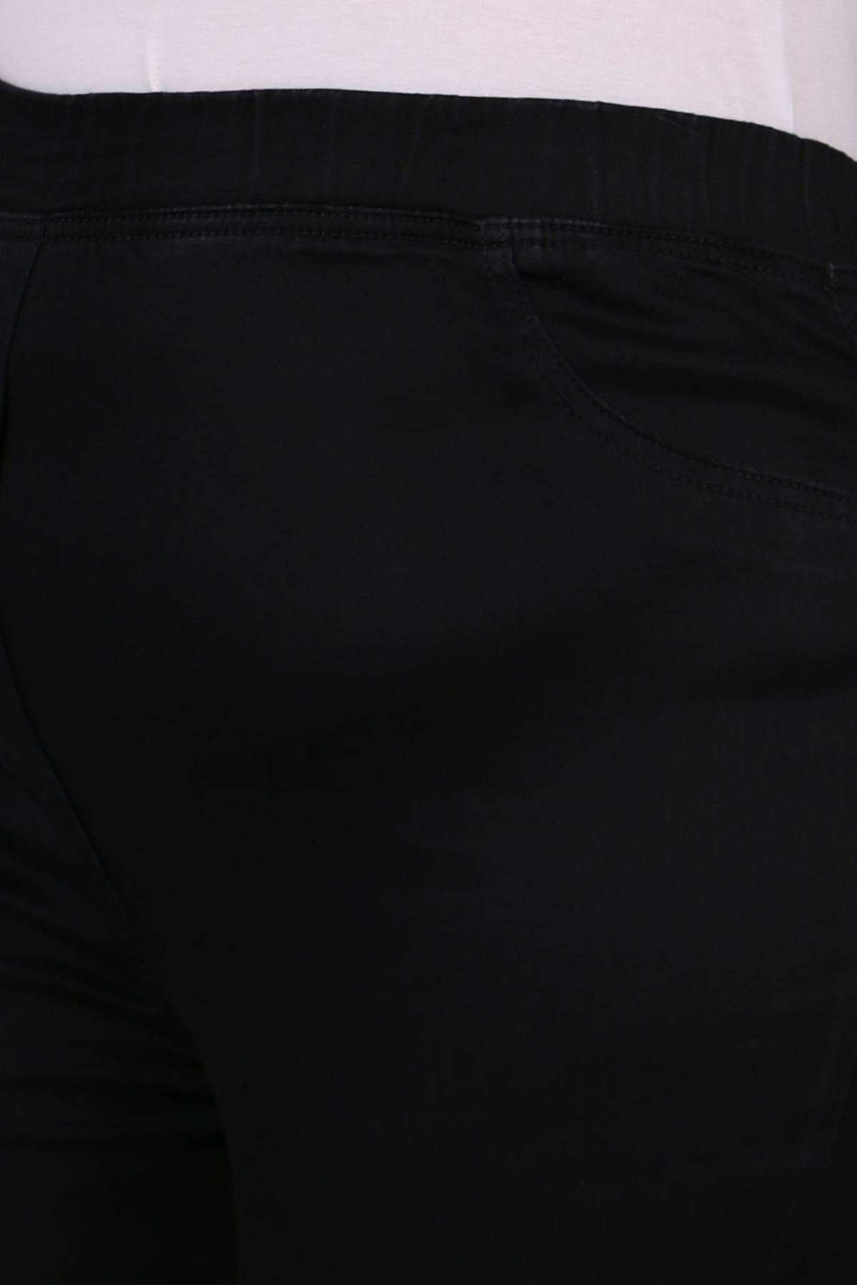 9190 Büyük Beden Beli Lastikli Dar Paça Kot Pantolon - Siyah