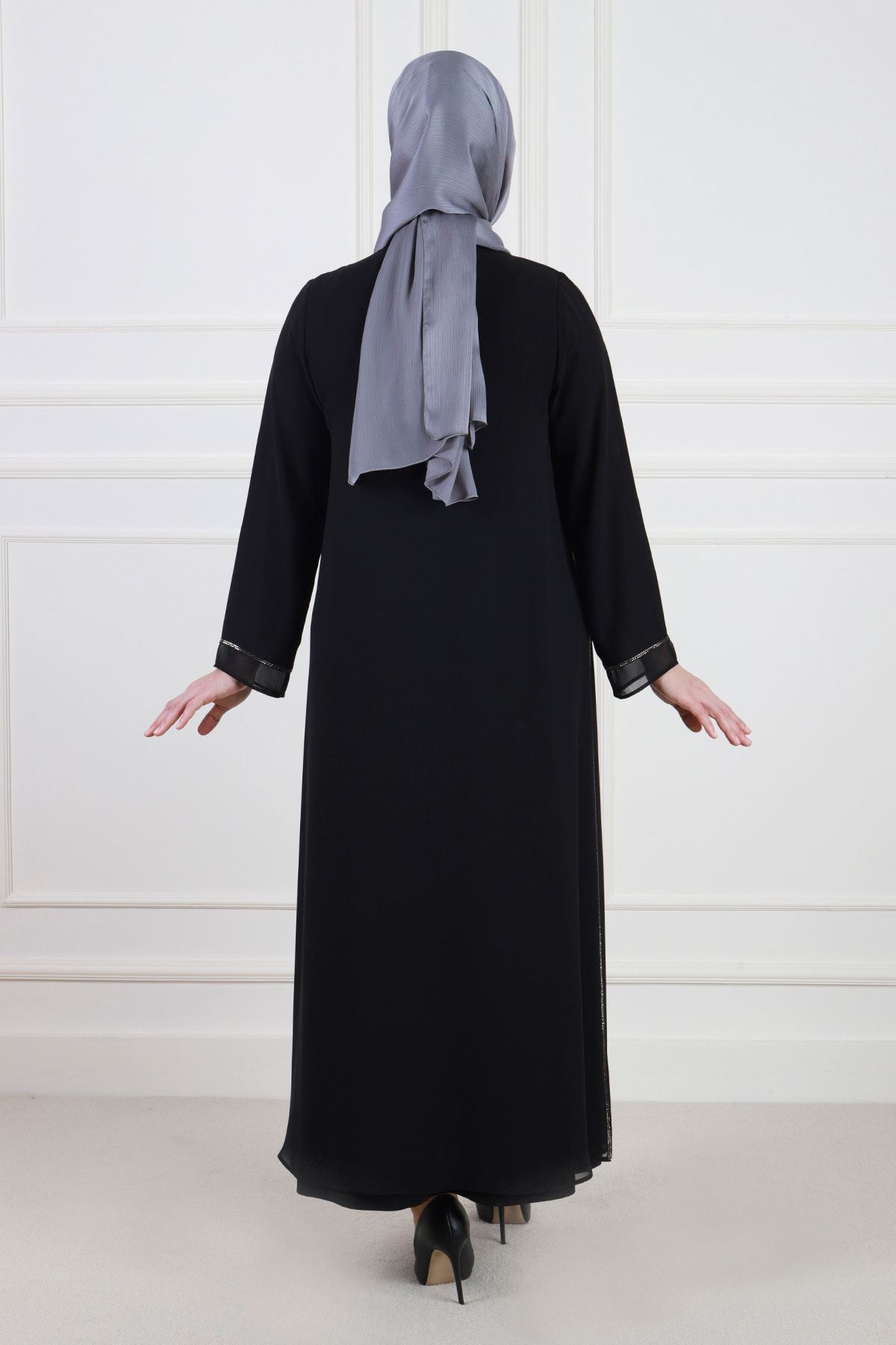 S-Büyük Beden Tesettür Abiye Elbise 50013 Siyah 
