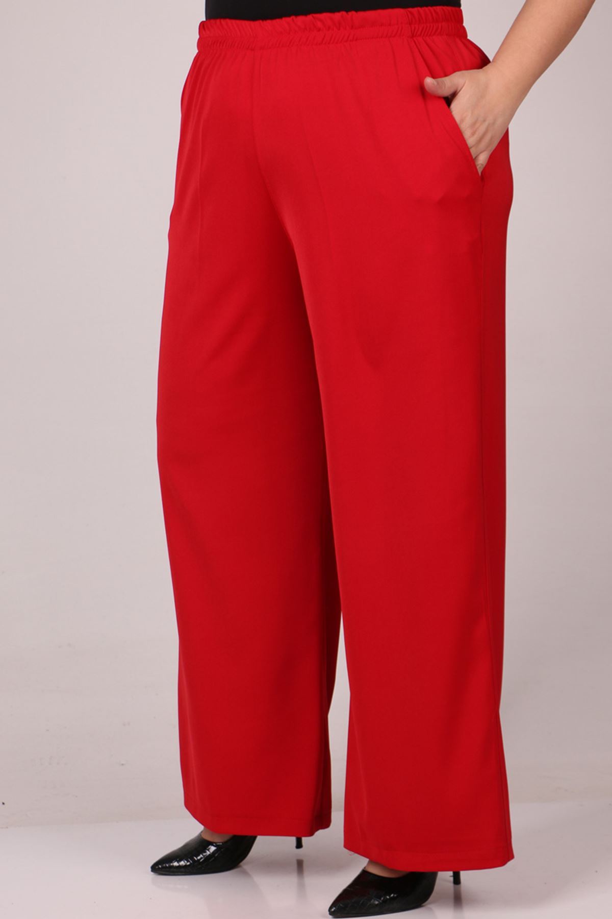 29019 Büyük Beden Beli Lastikli En Boy Likra Pantolon - Kırmızı