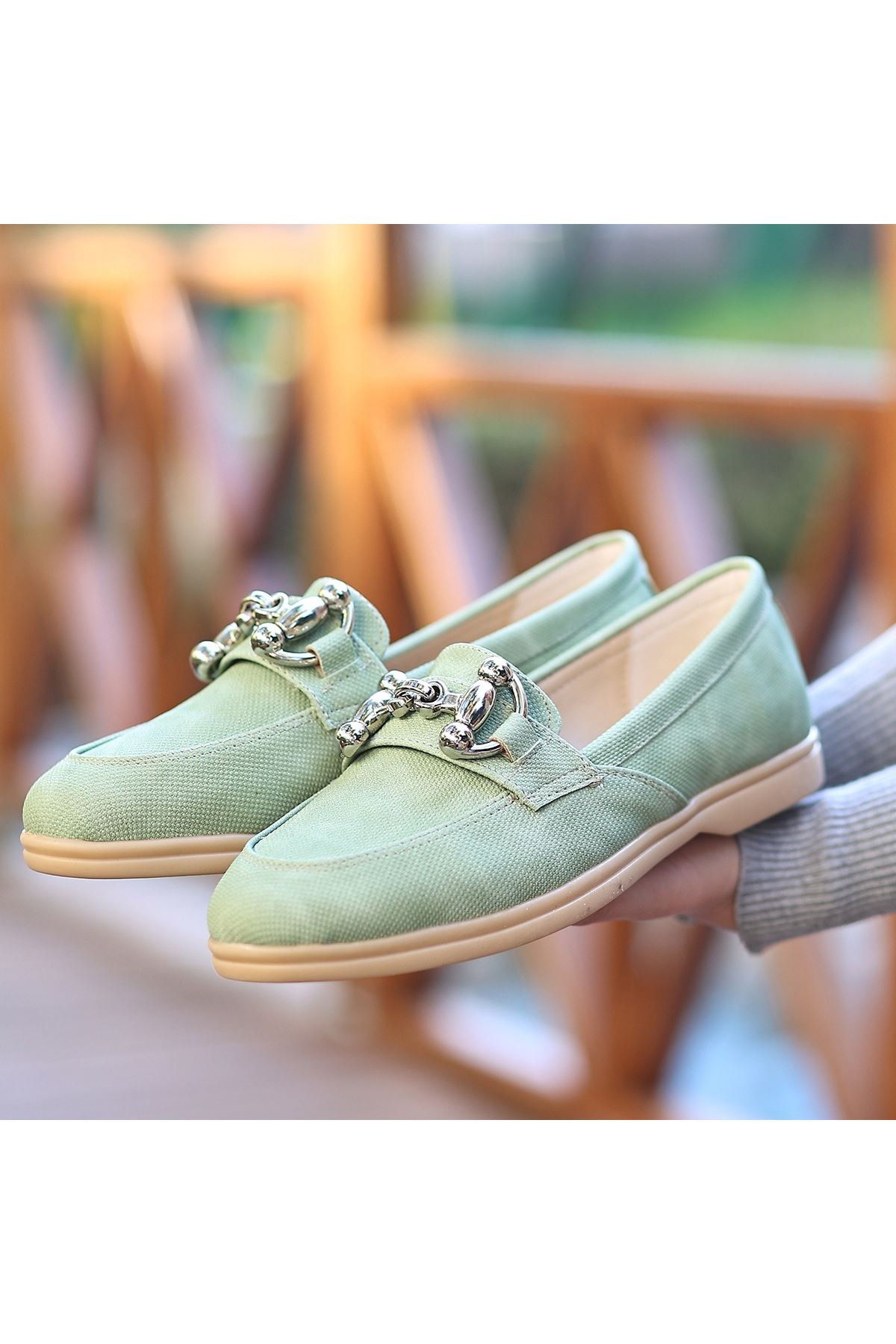 Celio Mint Yeşili Cilt Desenli Babet Ayakkabı