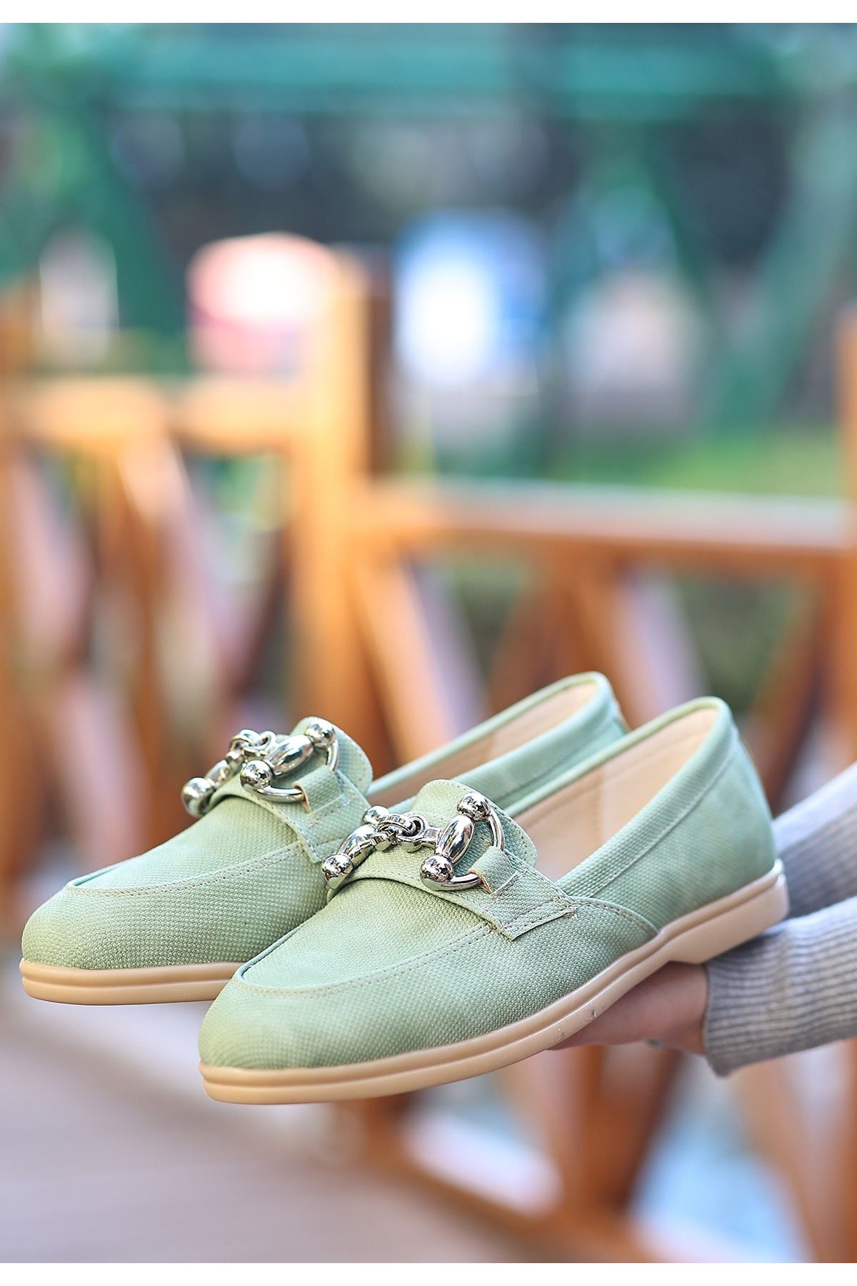 Celio Mint Yeşili Cilt Desenli Babet Ayakkabı