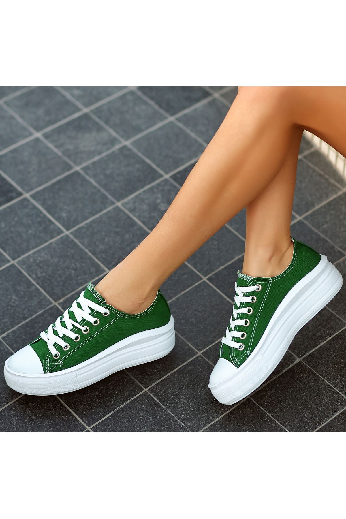 Irena Yeşil Keten Bağcıklı Spor Ayakkabı