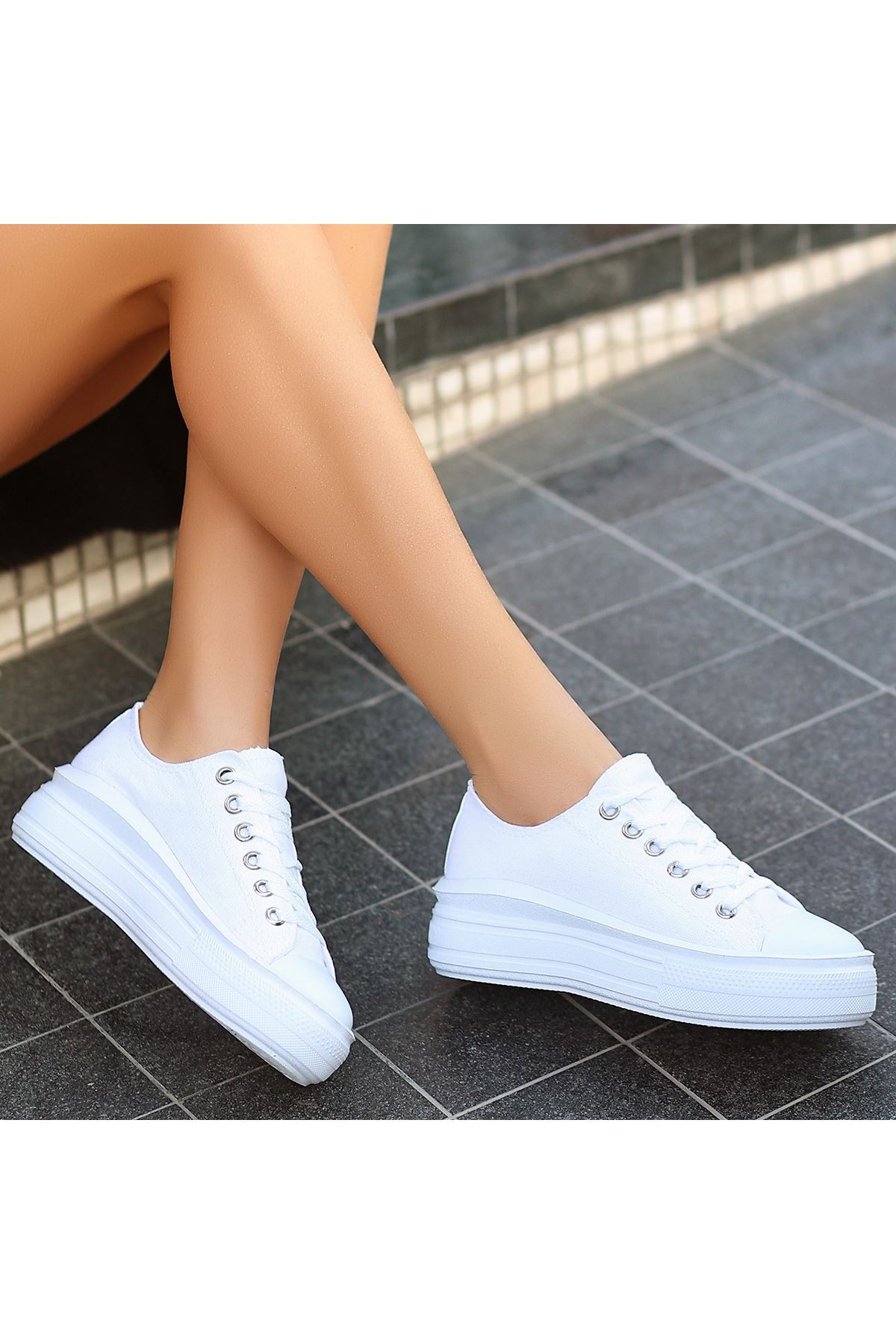 Irena Beyaz Keten Bağcıklı Spor Ayakkabı
