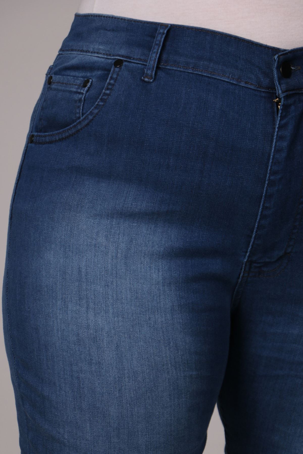 9183 Büyük Beden Dar Paça Uzun Boy Kot Pantolon - Taşlamalı Mavi