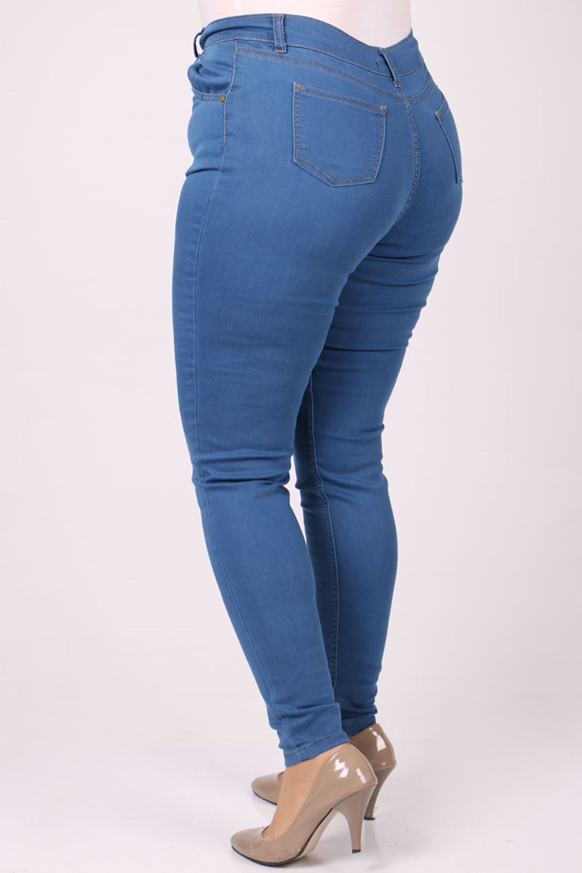 9183 Büyük Beden Dar Paça Uzun Boy Kot Pantolon - Açık Mavi