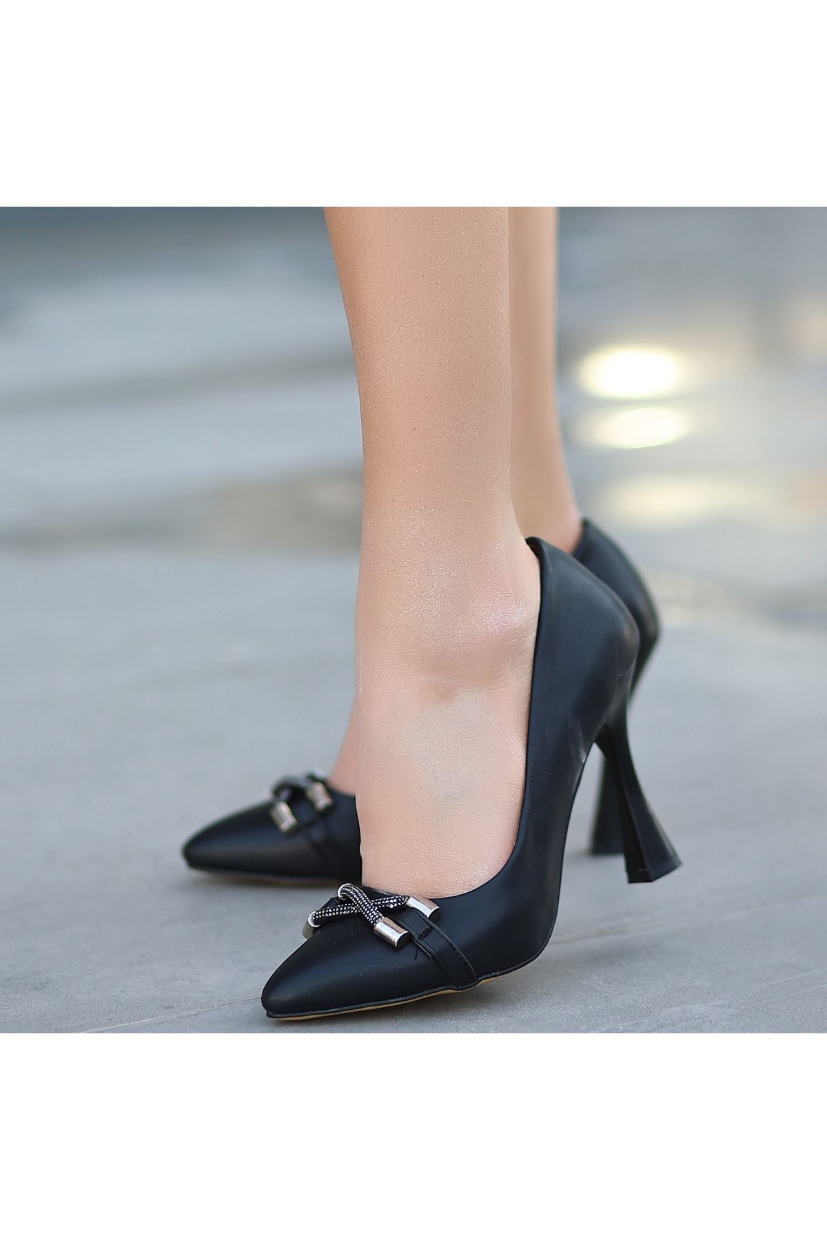 Tıan Siyah Cilt Stiletto Ayakkabı