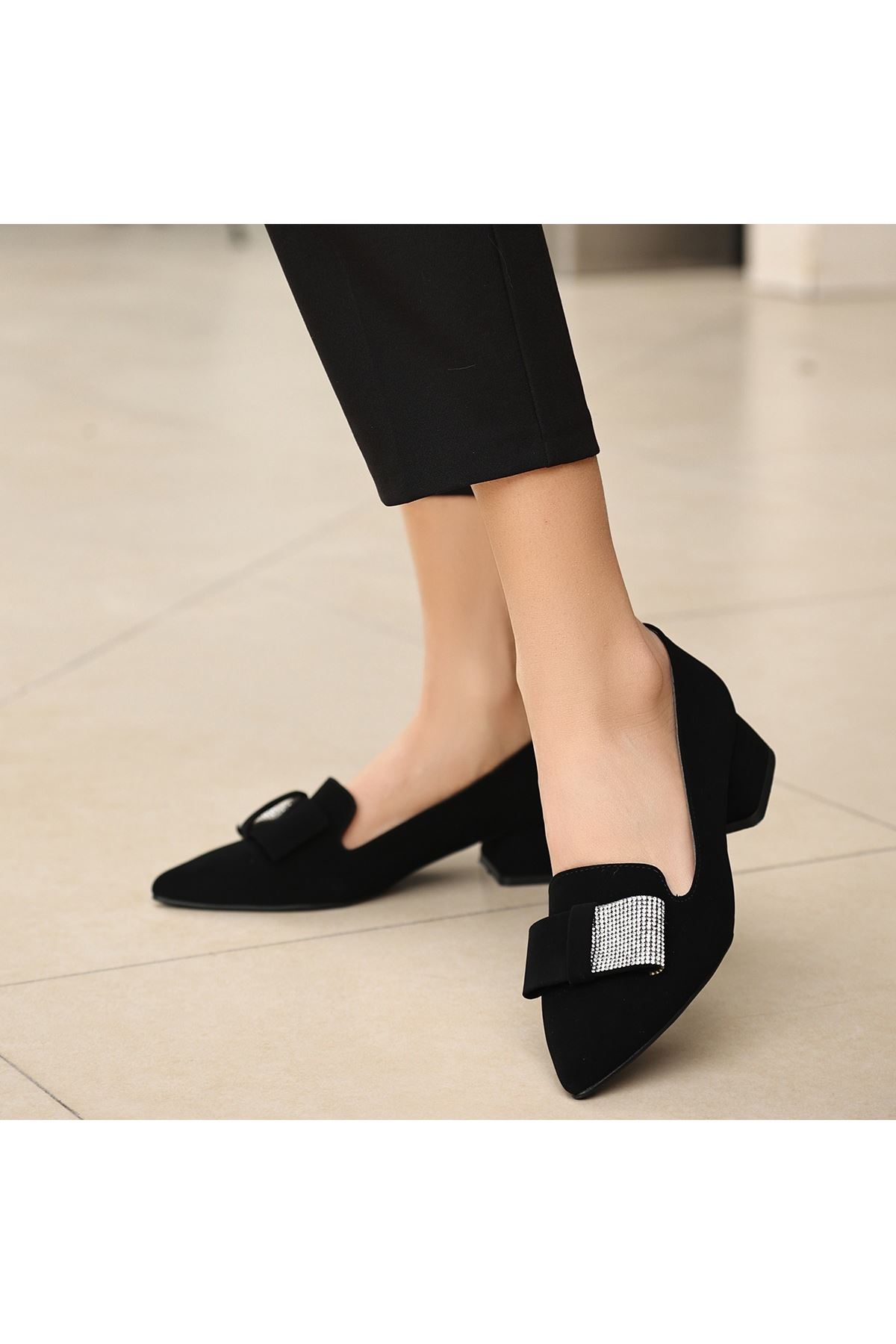 Coly Siyah Süet Topuklu Ayakkabı
