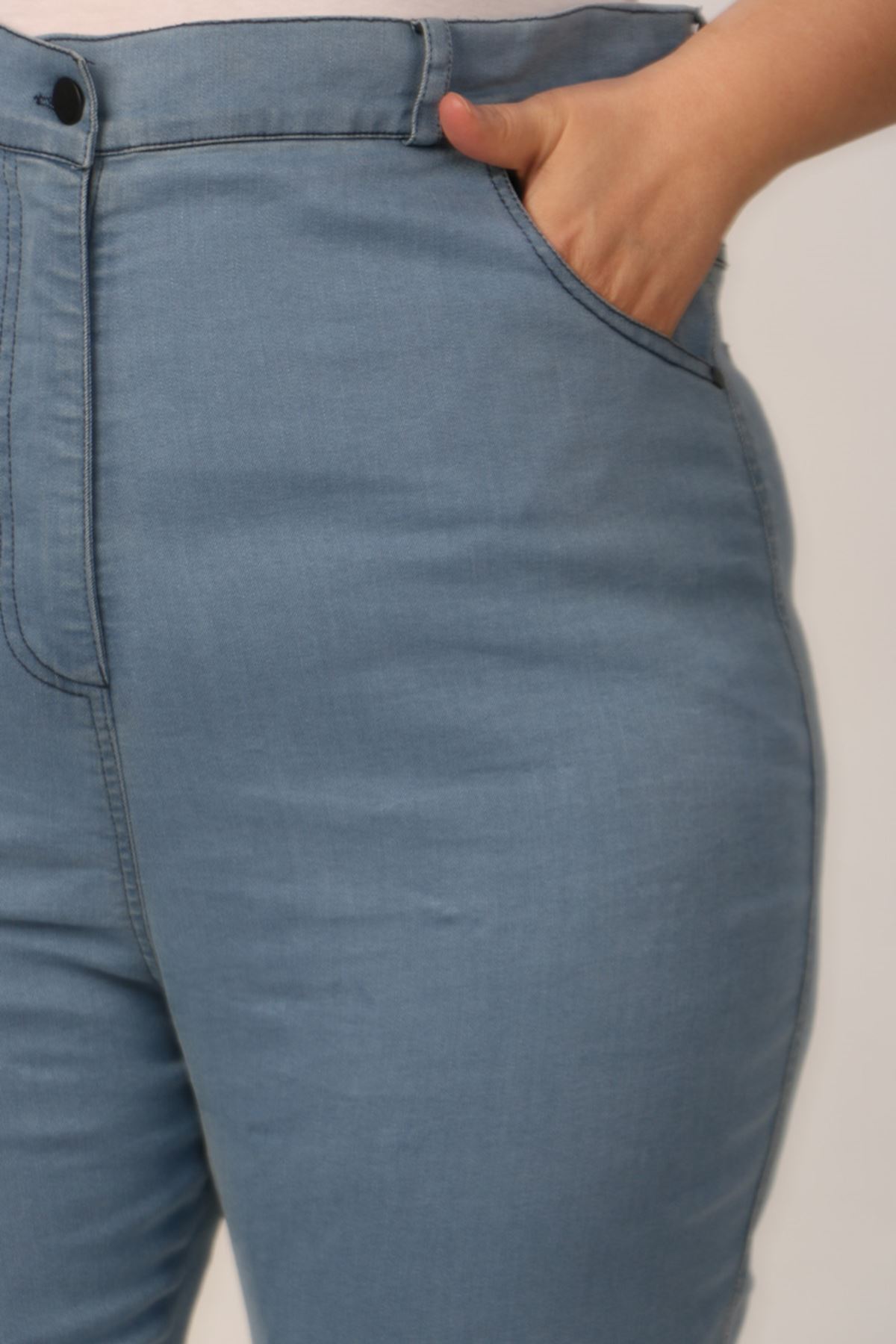 9183-5 Büyük Beden Dar Paça Uzun Boy Kot Pantolon - Buz Mavi