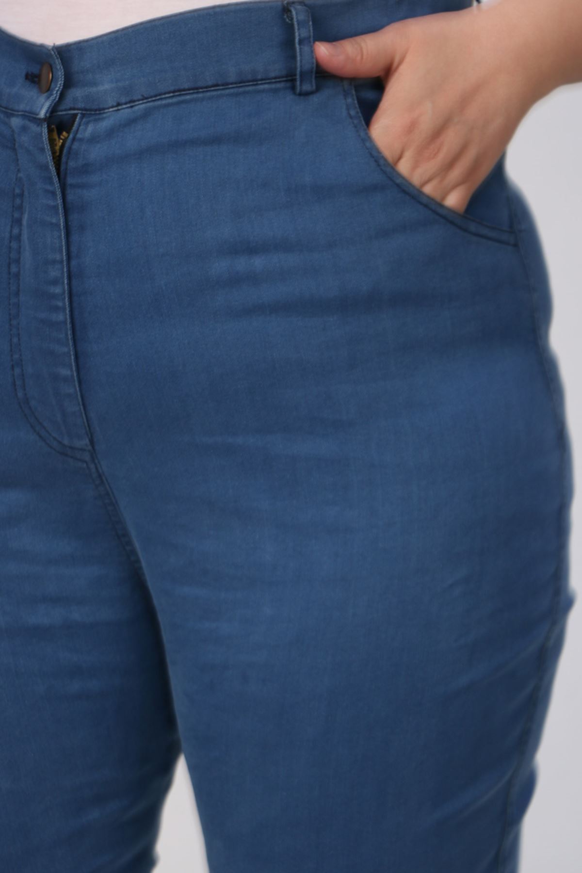 9183-5 Büyük Beden Dar Paça Uzun Boy Kot Pantolon - Mavi