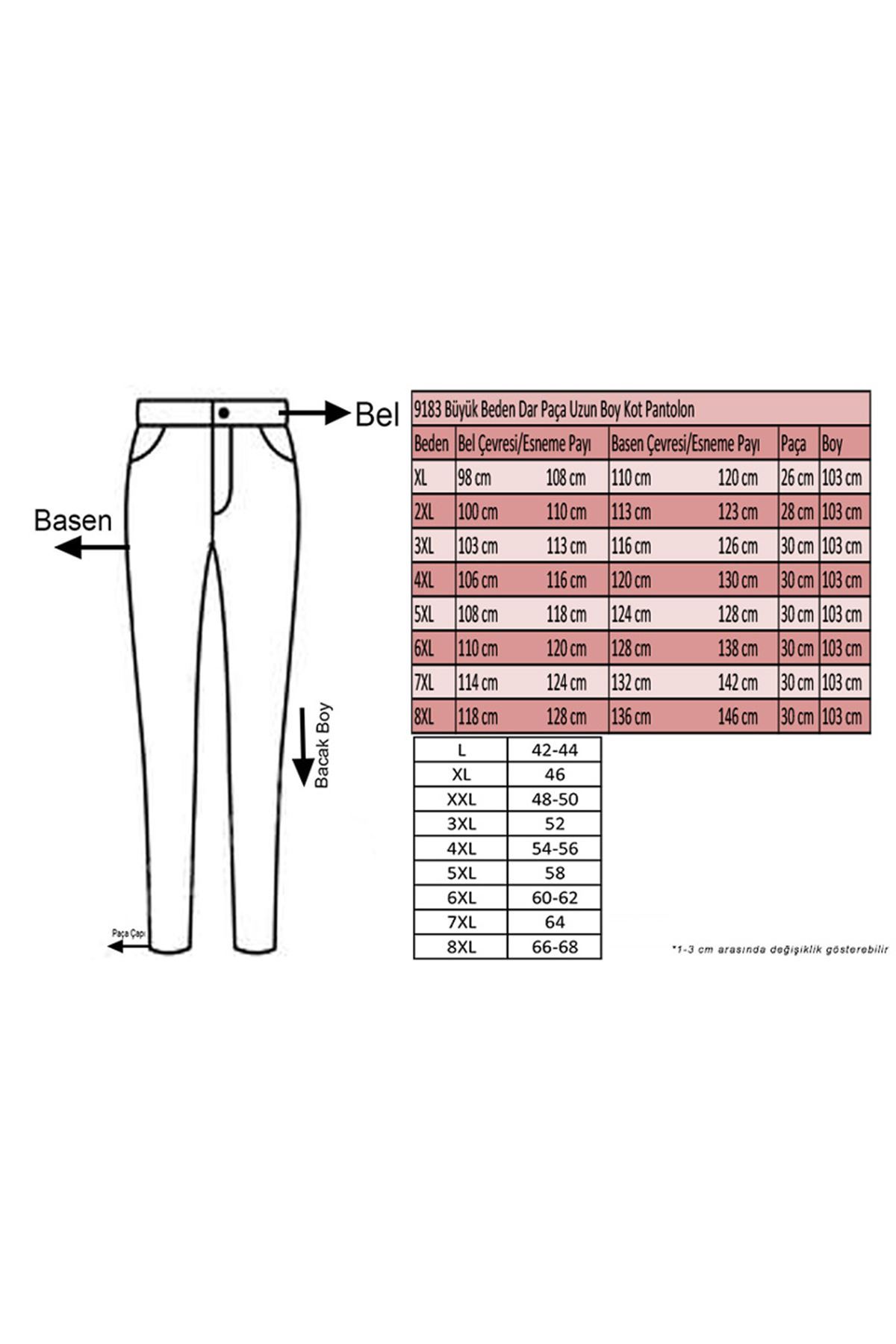 9183-4 Büyük Beden Dar Paça Uzun Boy Taşlamalı Kot Pantolon - Lacivert