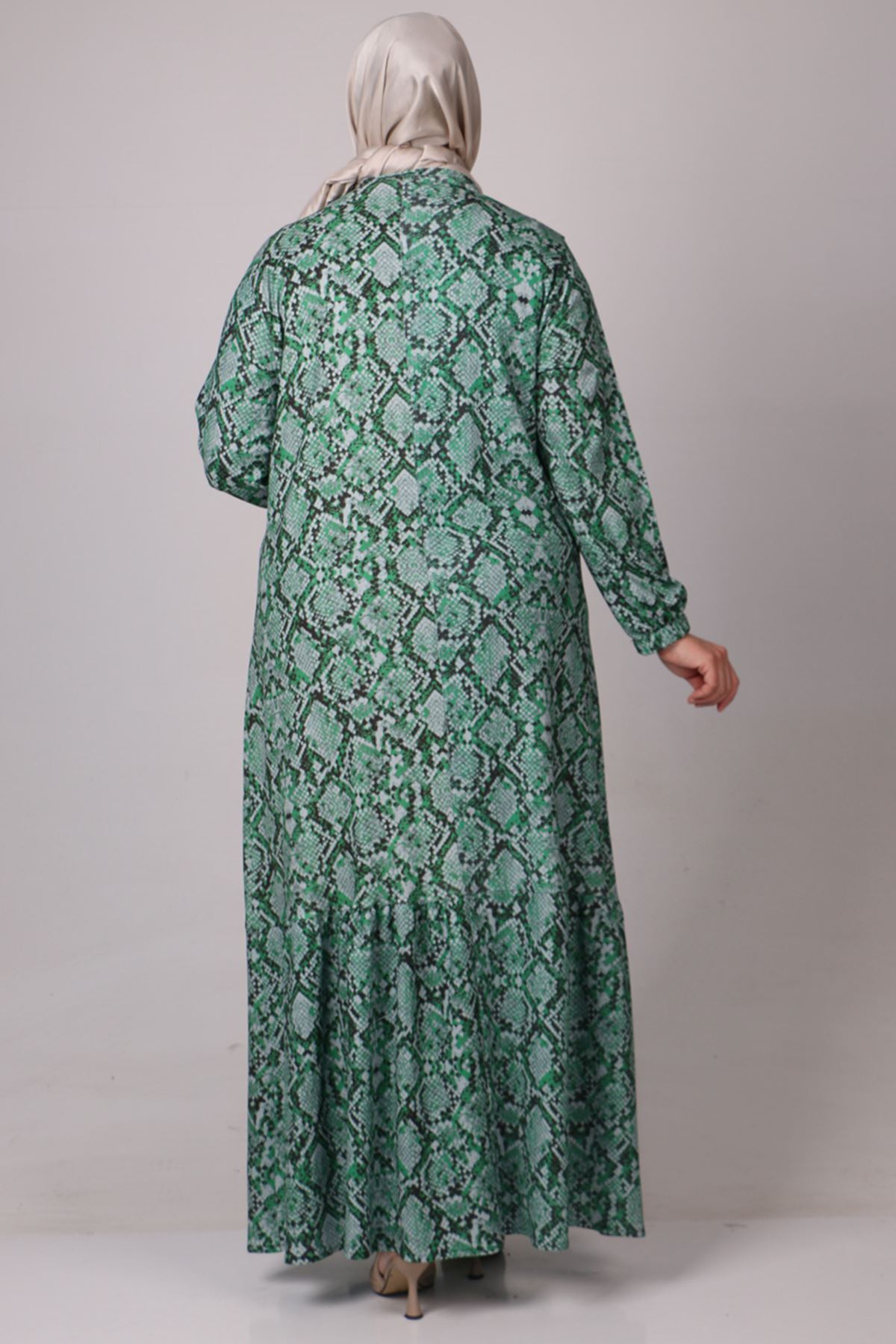 32024 Büyük Beden Etek Ucu Fırfırlı Bürümcük Elbise -Karma Desenli Benetton