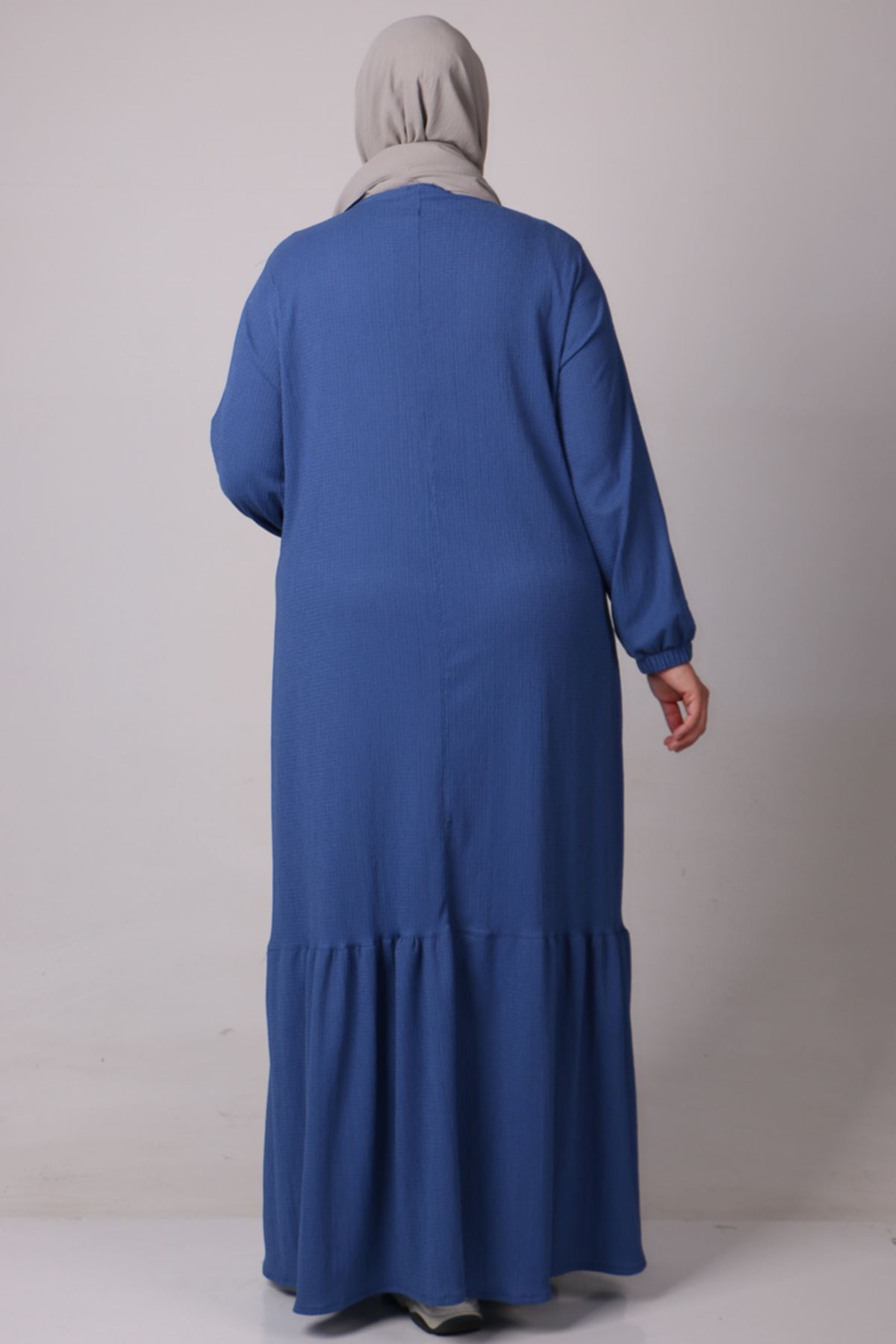 32024 Büyük Beden Etek Ucu Fırfırlı Bürümcük Elbise -İndigo