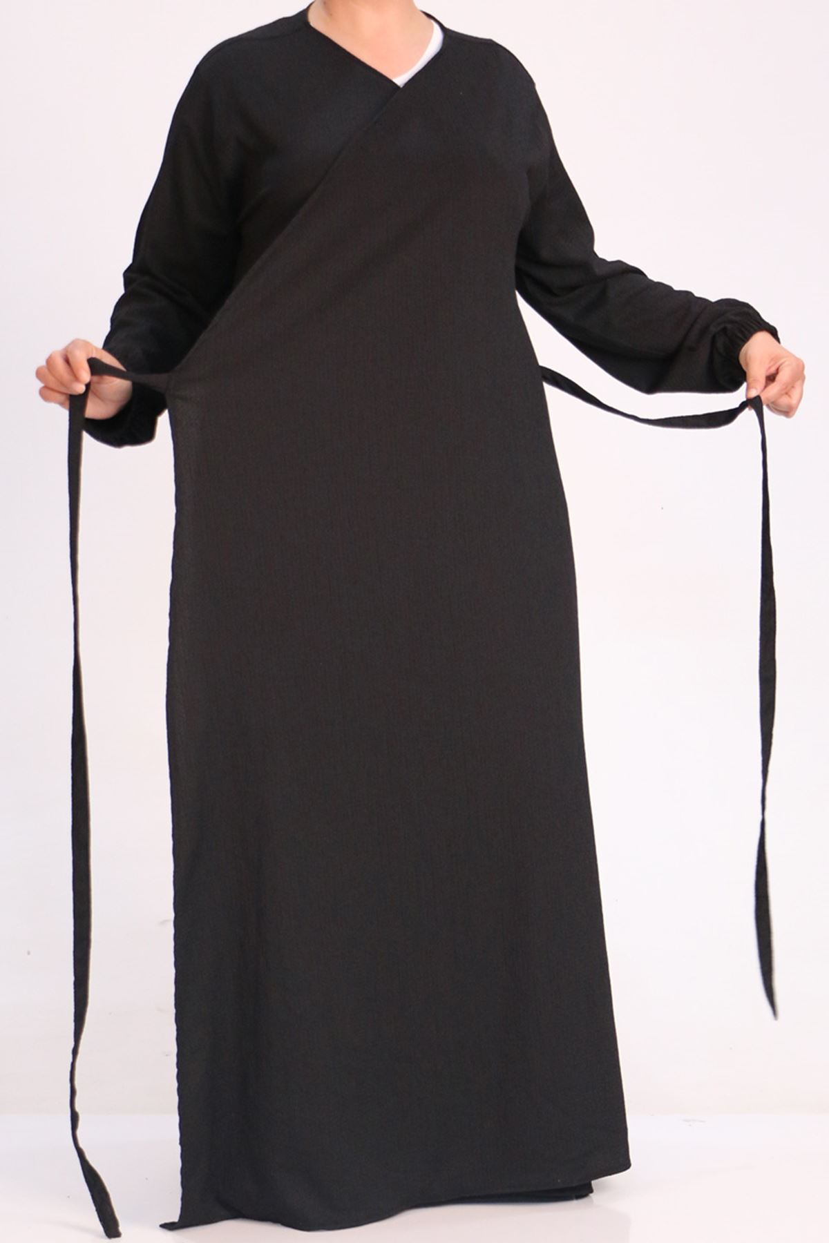 32028 Büyük Beden Desenli Bürümcük Namaz Elbisesi - Siyah