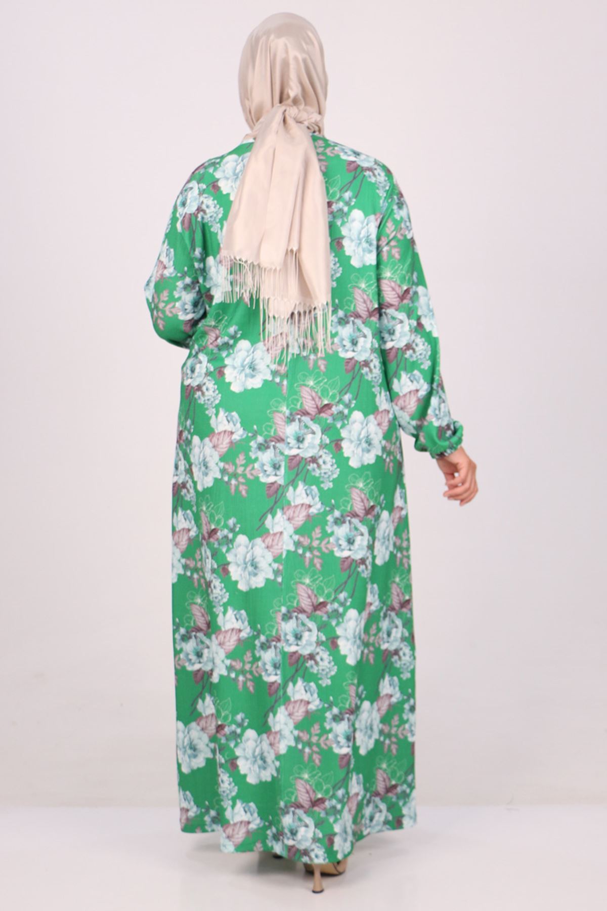 32025 Büyük Beden Bürümcük Elbise -Çiçek Desenli Benetton