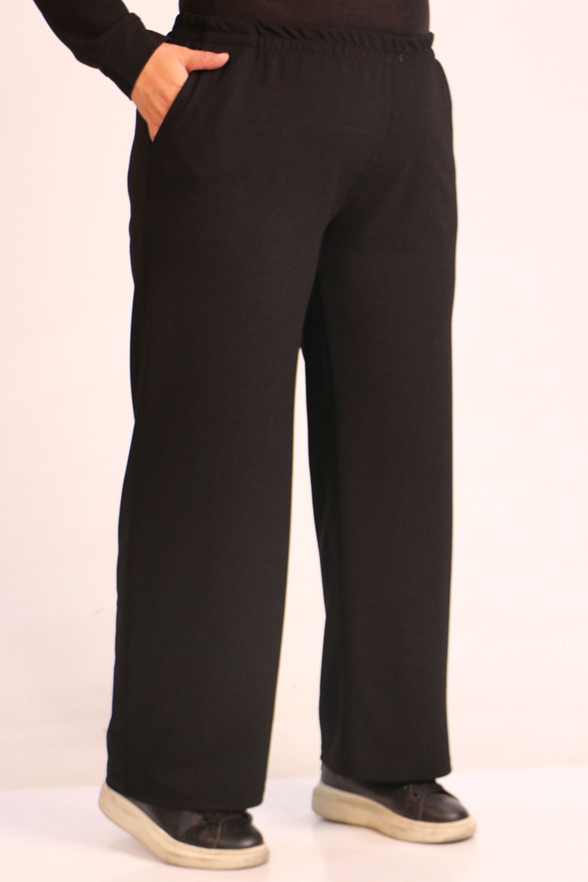 37040 Büyük Beden Scuba Renk Kombinli Pantolonlu Takım-Siyah