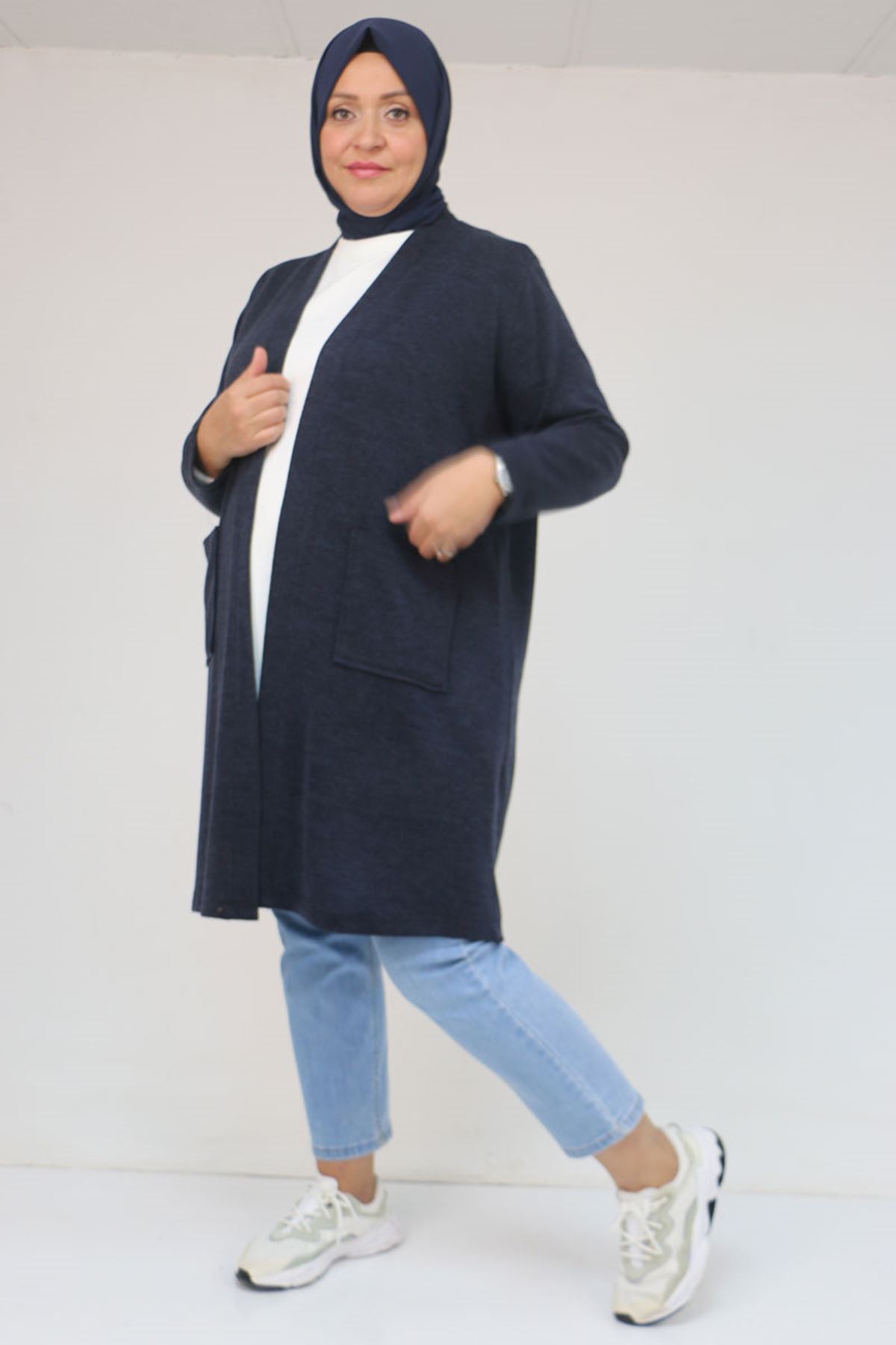 53034 Büyük Beden Cep Detaylı Mir Ceket - Lacivert