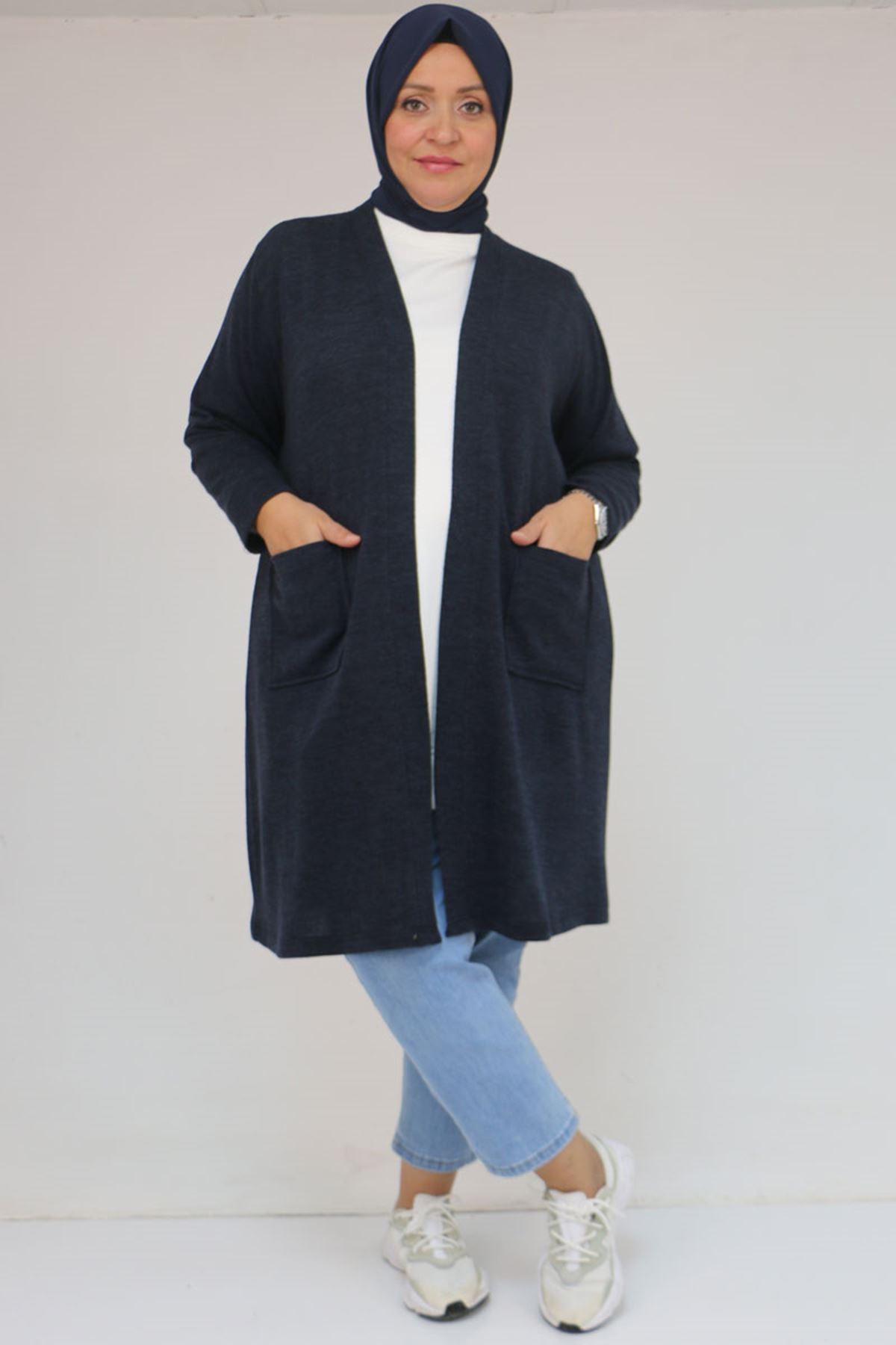 53034 Büyük Beden Cep Detaylı Mir Ceket - Lacivert