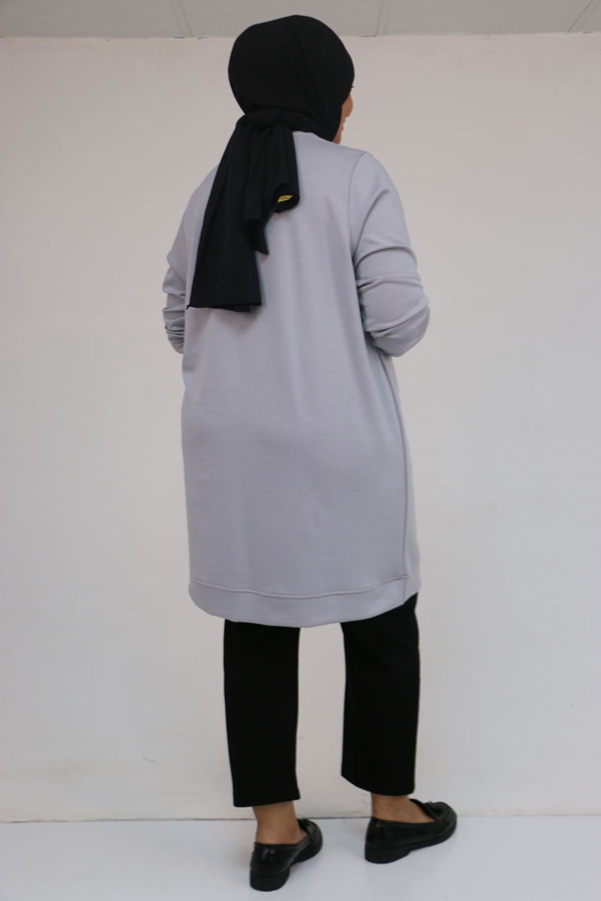 58145 Büyük Beden Kelebek Baskılı Modal Tunik - Gri