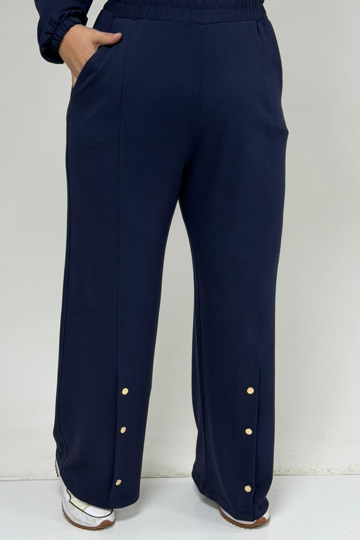 57040 Büyük Beden Fermuar Detaylı Modal İkili Takım - Lacivert