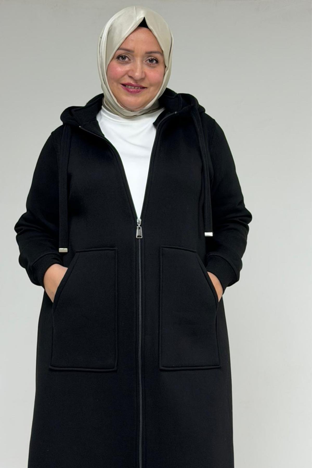 33103 Büyük Beden Fermuarlı Üç İplik Kap - Siyah