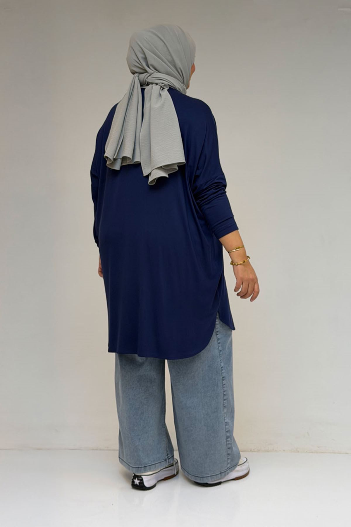 38111 Büyük Beden Basic Penye Tunik - İndigo