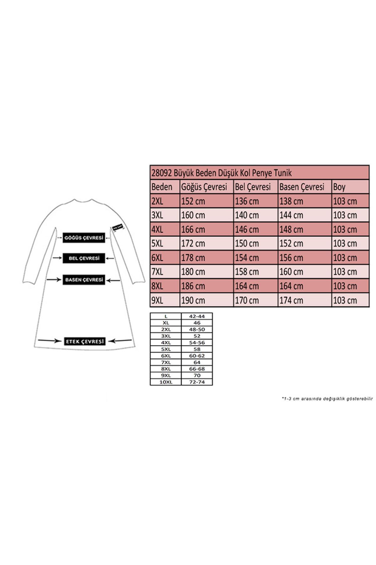 28092 Büyük Beden Düşük Kol Penye Tunik - Mürdüm