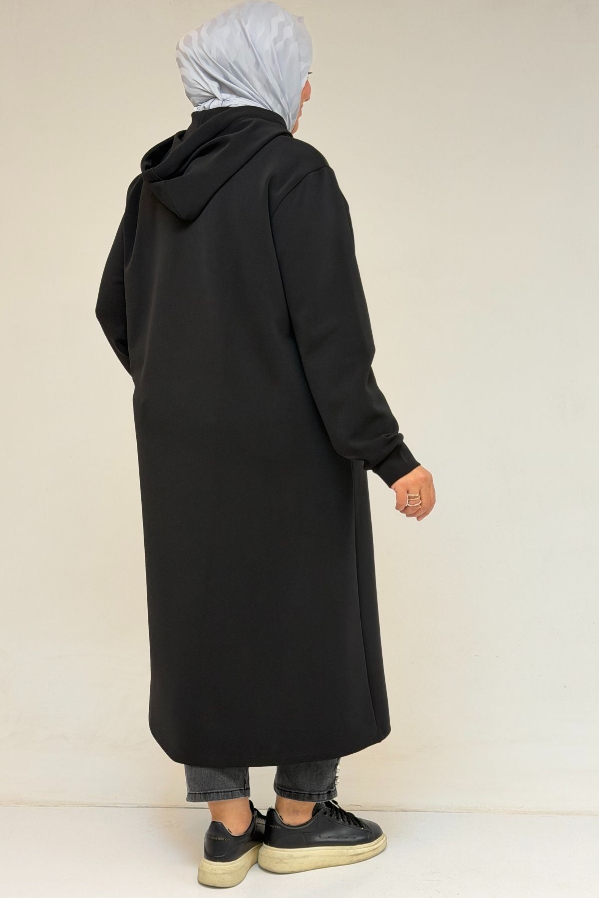 53067 Büyük Beden Kapşonlu Çelik Ceket - Siyah