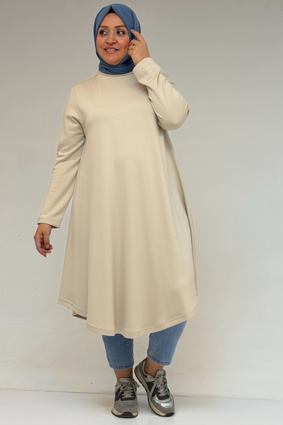 58174 Büyük Beden Mevlana Modal Tunik - Bej