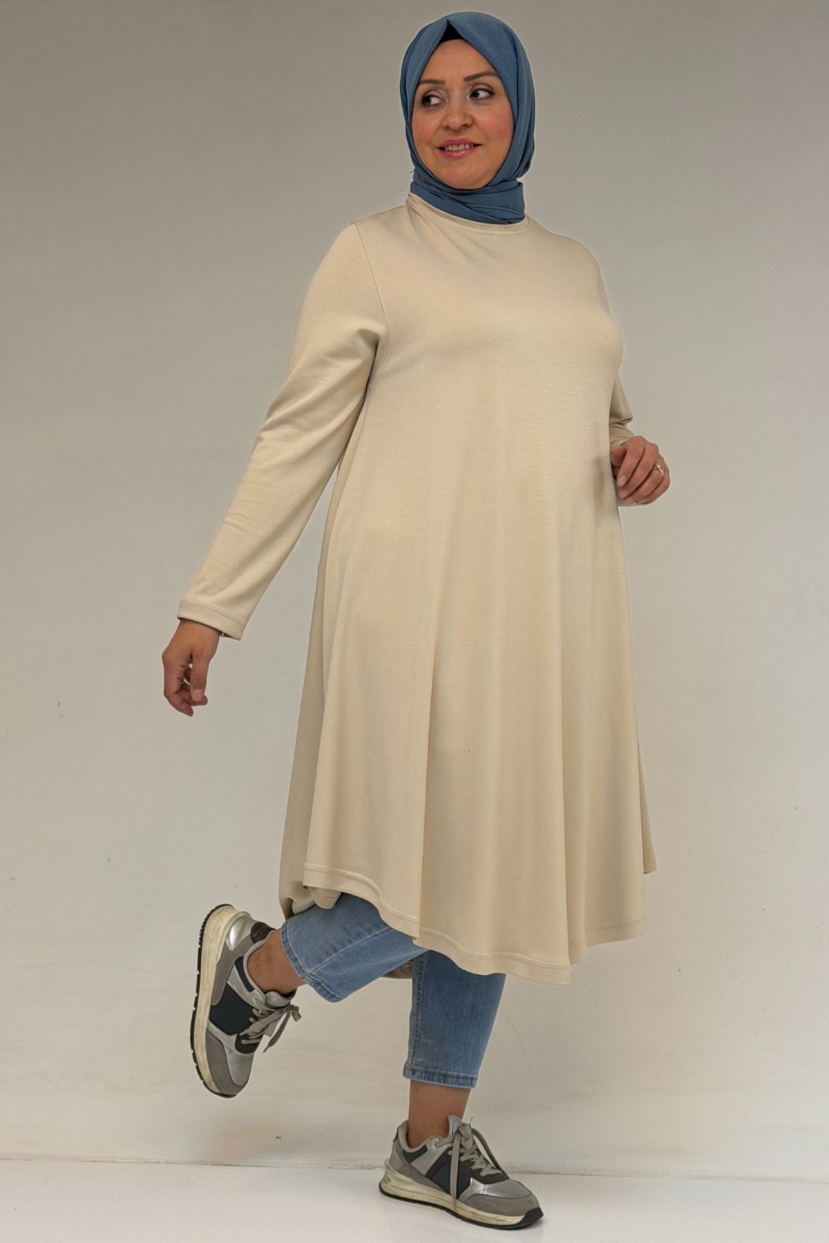 58174 Büyük Beden Mevlana Modal Tunik - Bej