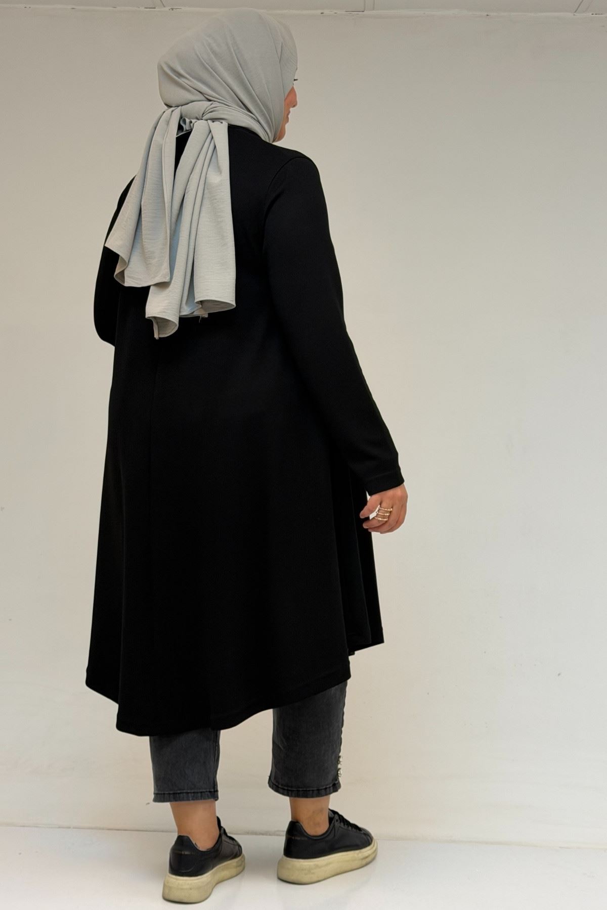 58174 Büyük Beden Mevlana Modal Tunik - Siyah