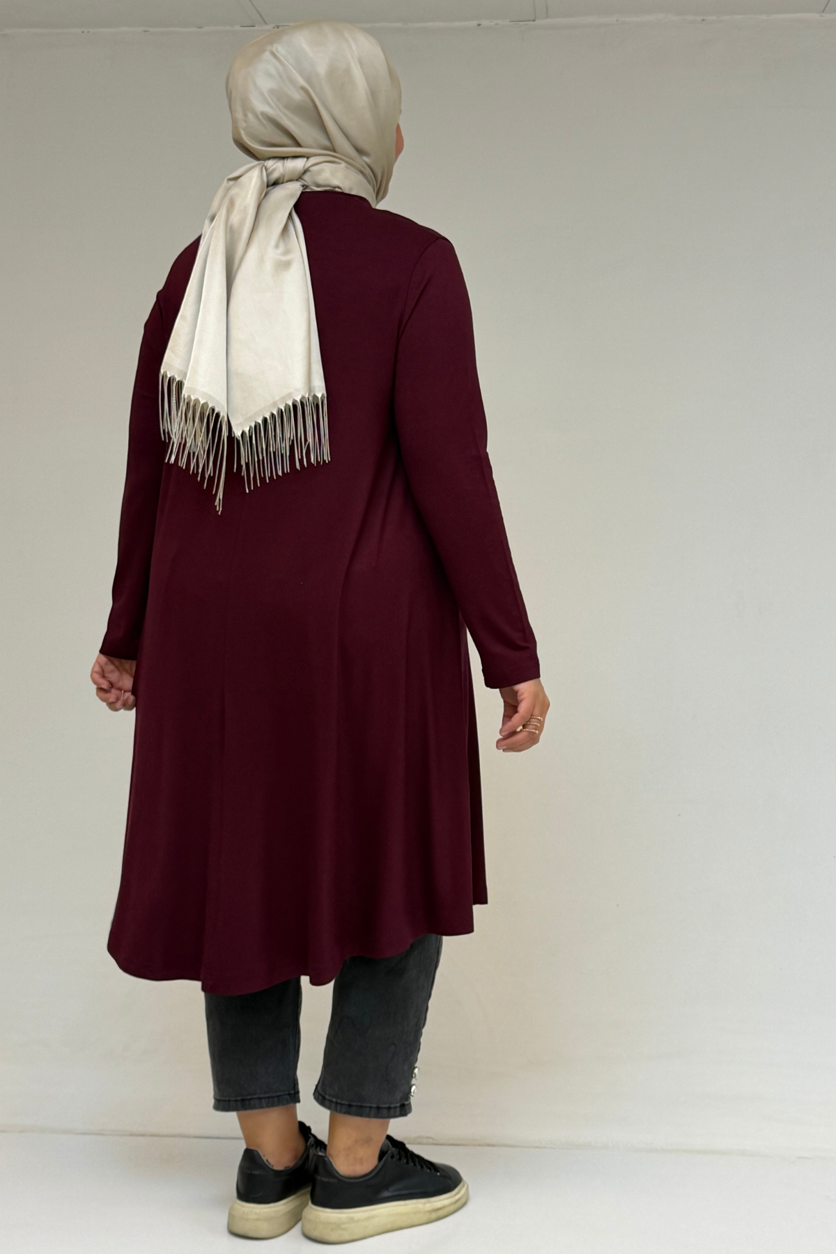 28016 Büyük Beden Mevlana Penye Tunik - Bordo