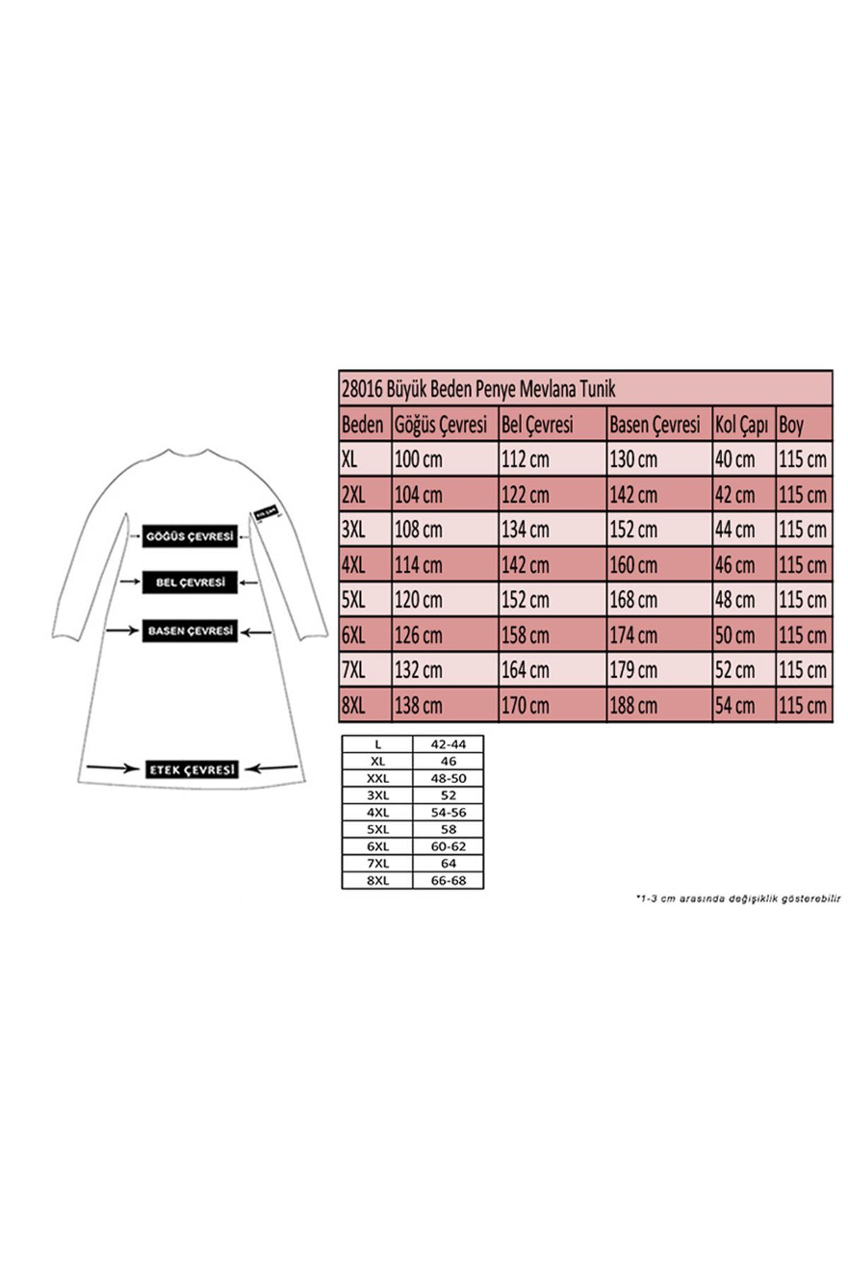 28016 Büyük Beden Mevlana Penye Tunik - Siyah