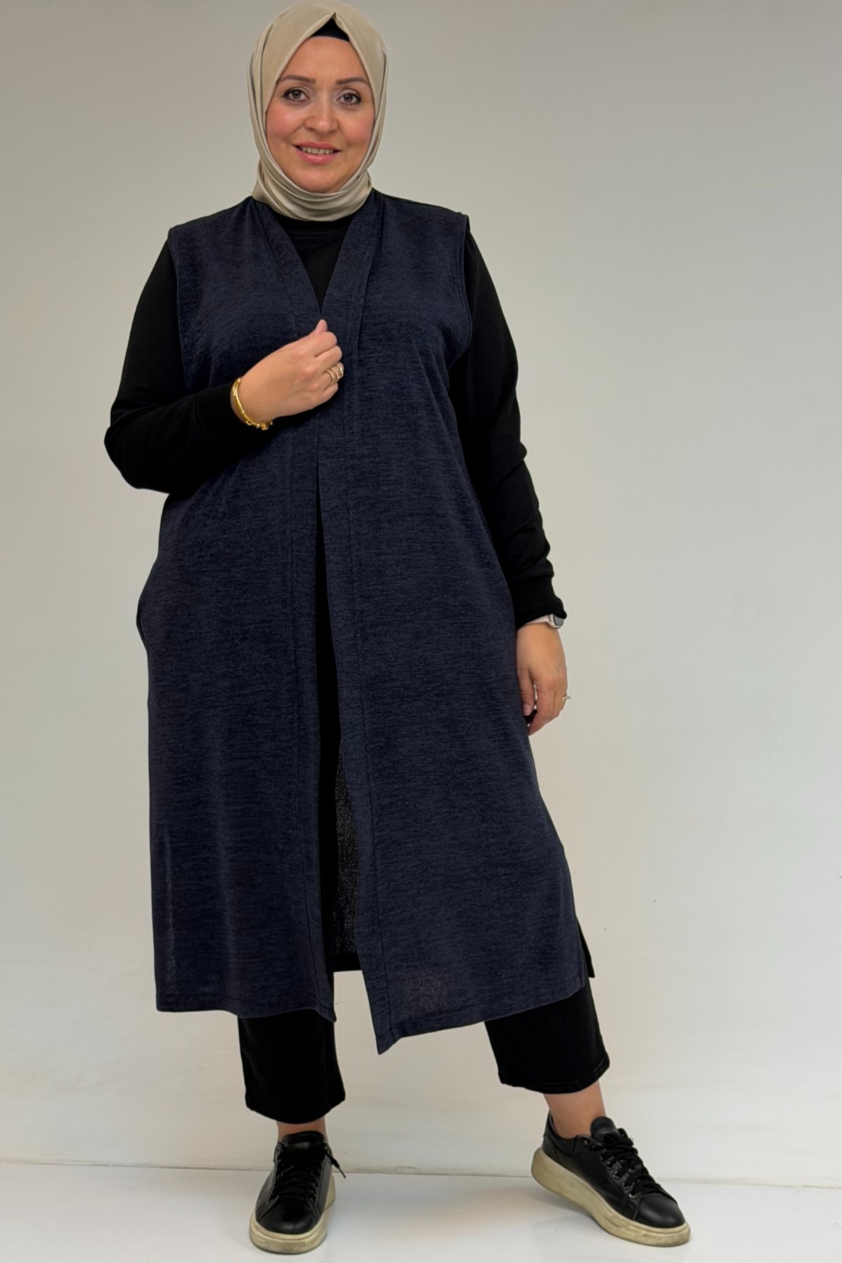 54012 Büyük Beden Cepli Giy-Çık Mir Yelek - İndigo