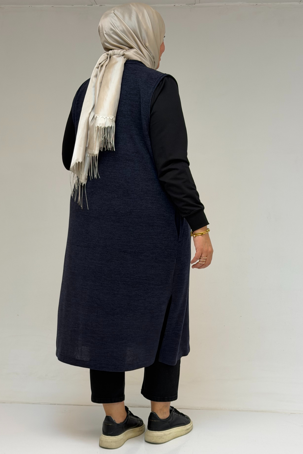 54012 Büyük Beden Cepli Giy-Çık Mir Yelek - İndigo