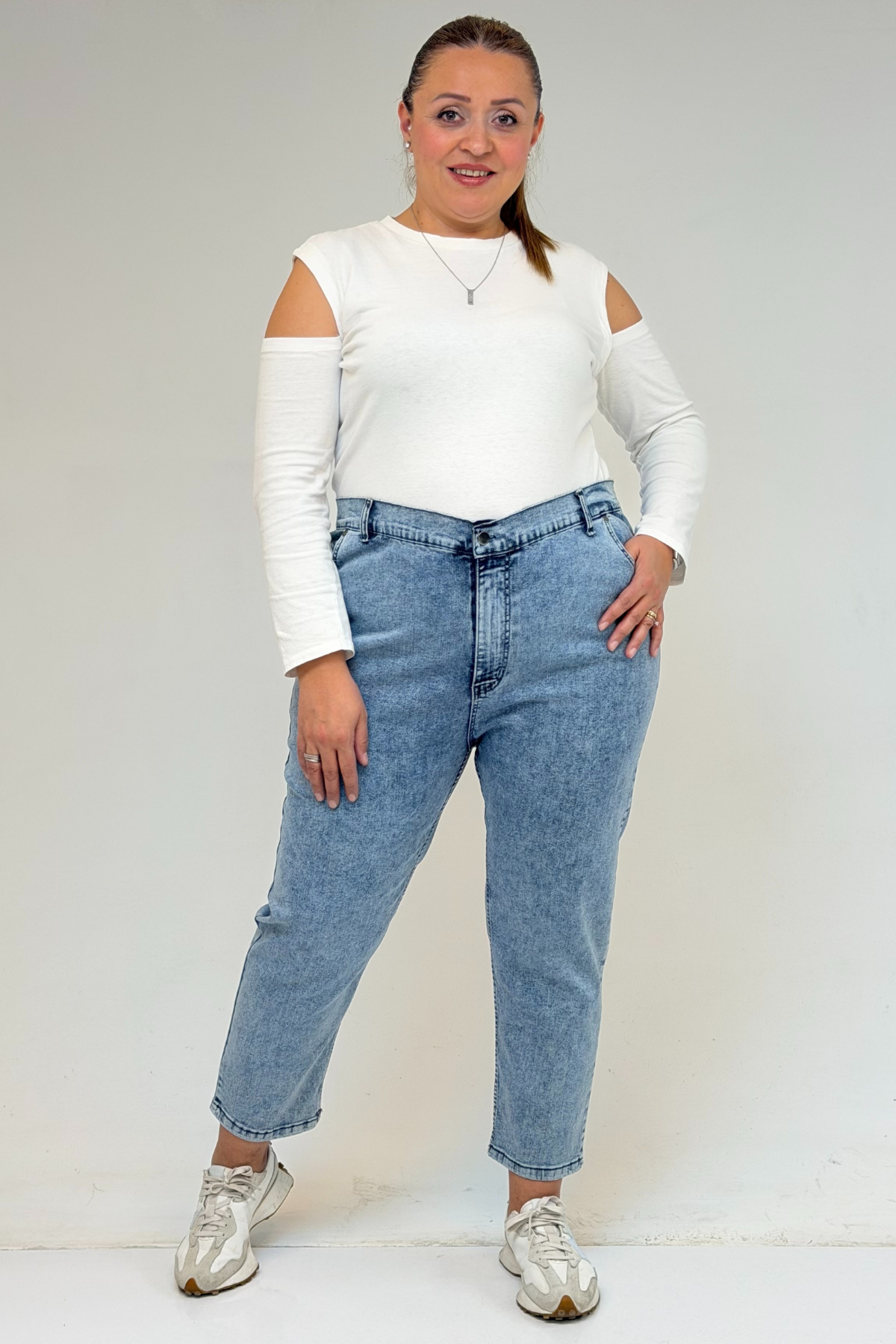 9125-6 Büyük Beden Boy Friend Kot Pantolon -Buz Mavi