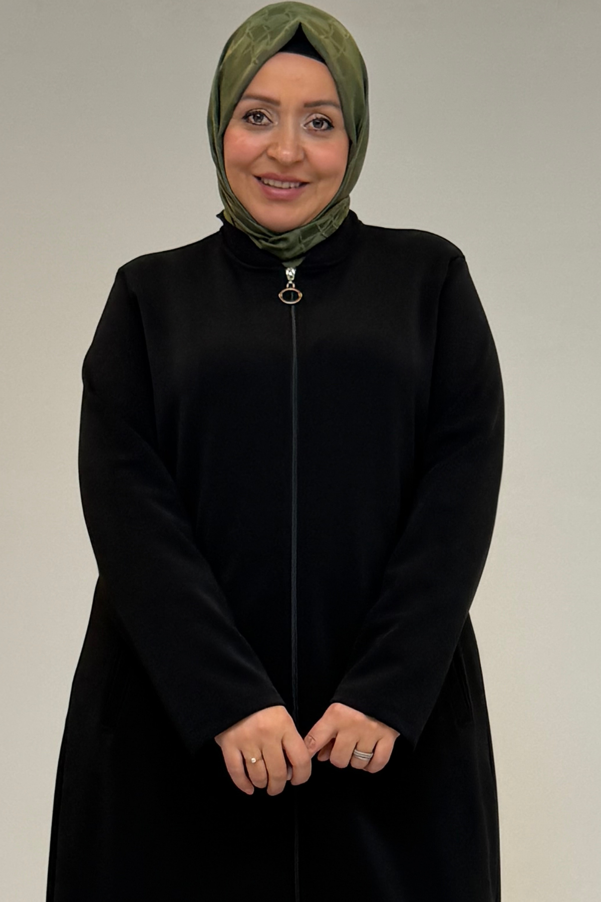 53070 Büyük Beden Fermuarlı Çelik Ceket - Siyah