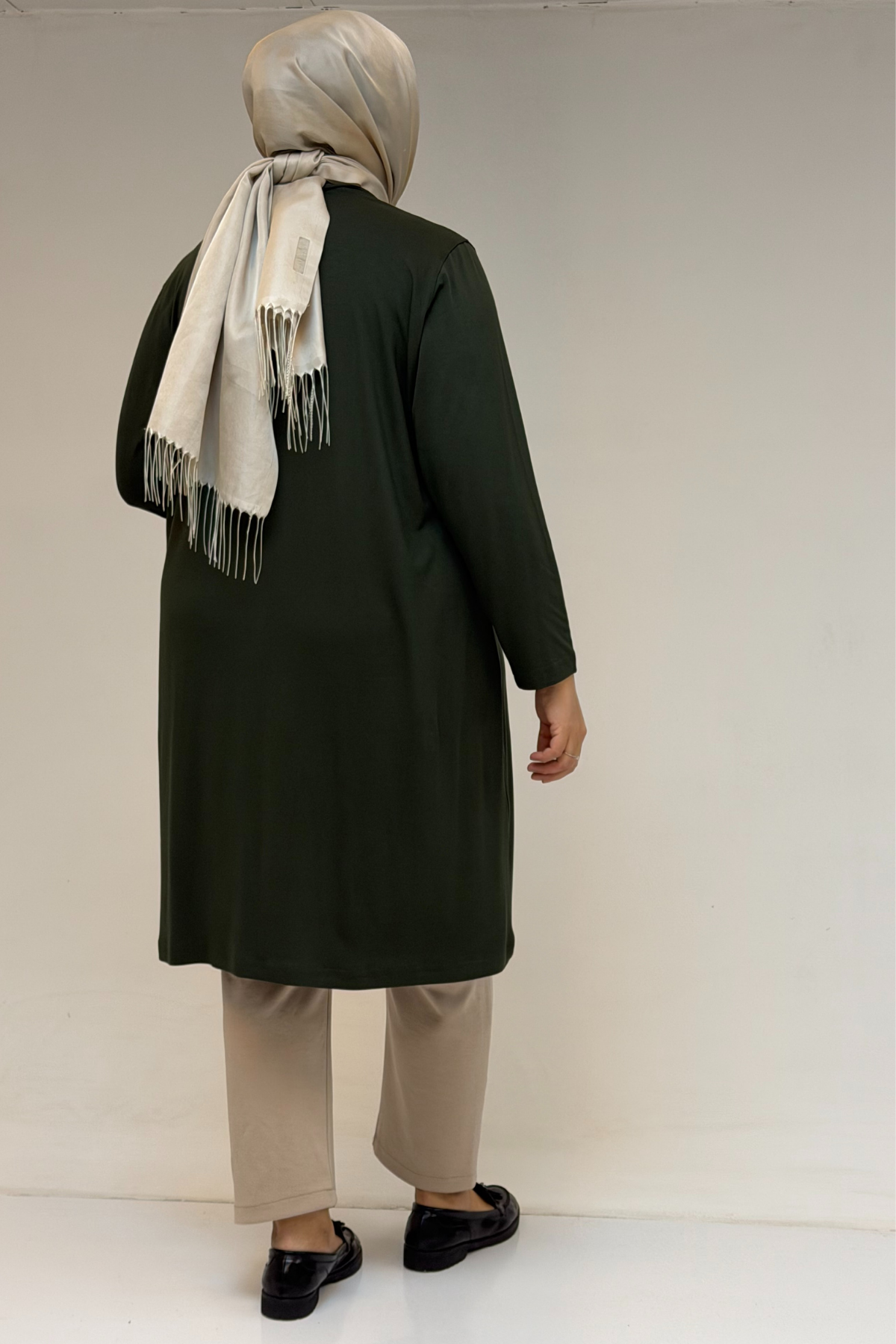 38501 Büyük Beden Basic Penye Tunik - Haki