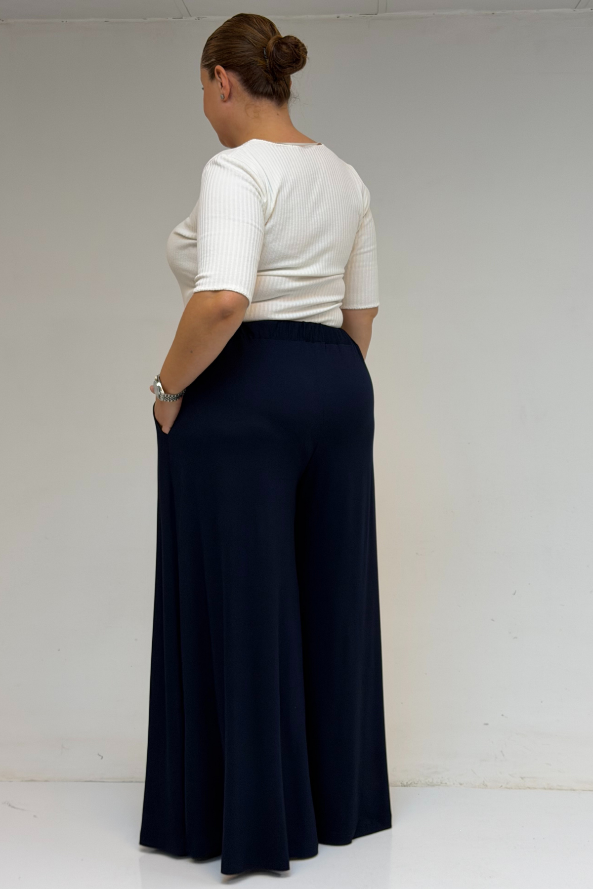 49003 Büyük Beden Beli Lastikli Penye Etek Pantolon - Lacivert