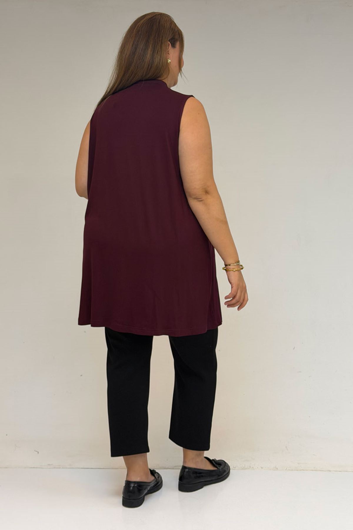 58501 Büyük Beden Hakim Yakalı Penye İçlik - Bordo