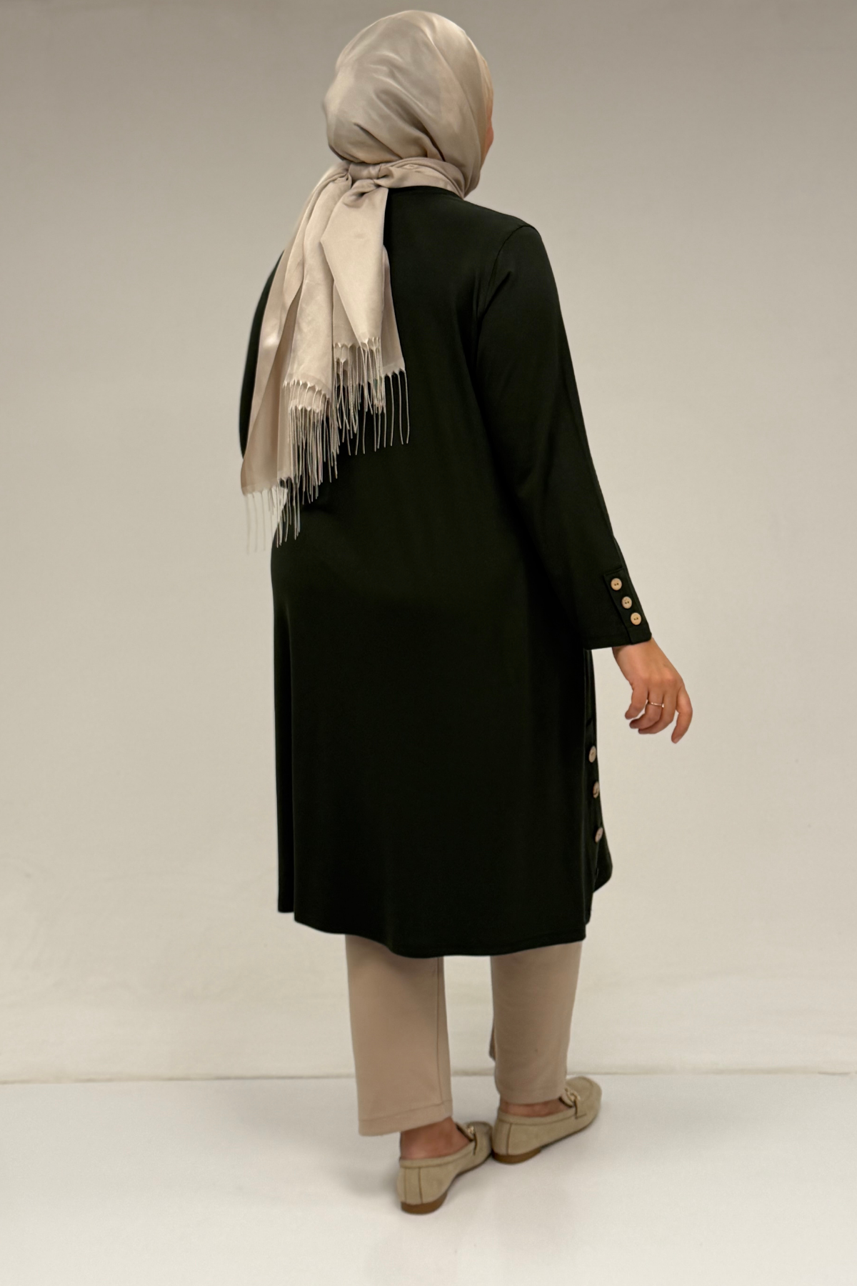 38015  Büyük Beden Düğme Detaylı Penye Tunik - Haki