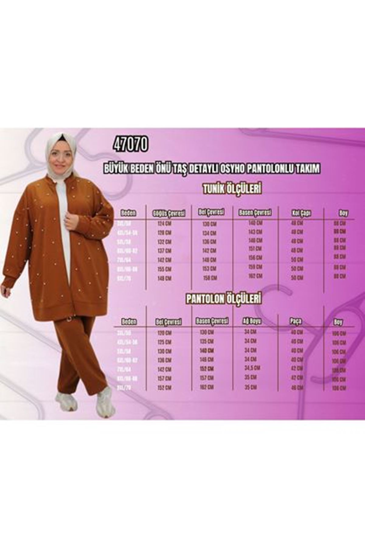 47070 Büyük Beden Önü Taş Detaylı Modal Pantolonlu Takım - Lacivert