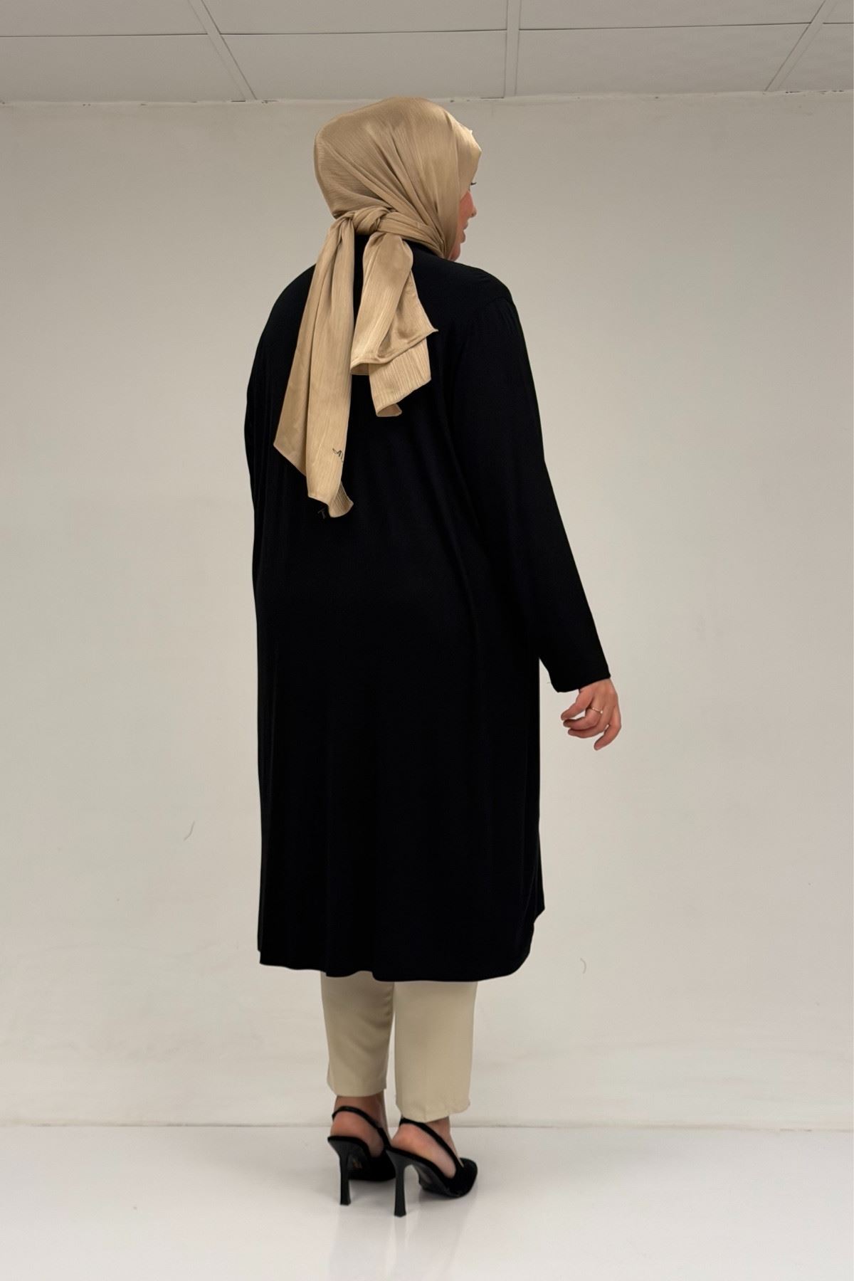 67032 Büyük Beden Kuşgözü Detaylı Penye İkili Takım - Siyah