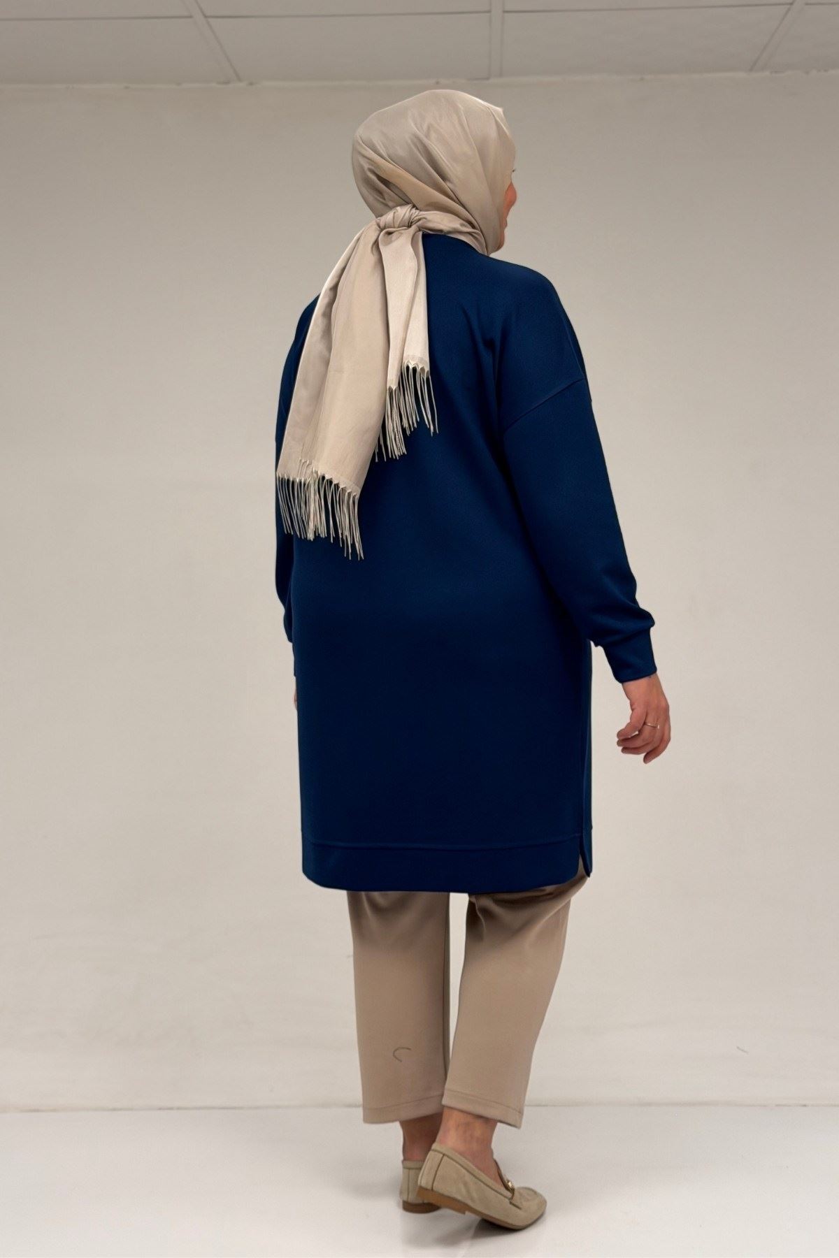 48089 Büyük Beden Beyoğlu Taşlı Modal Tunik - İndigo