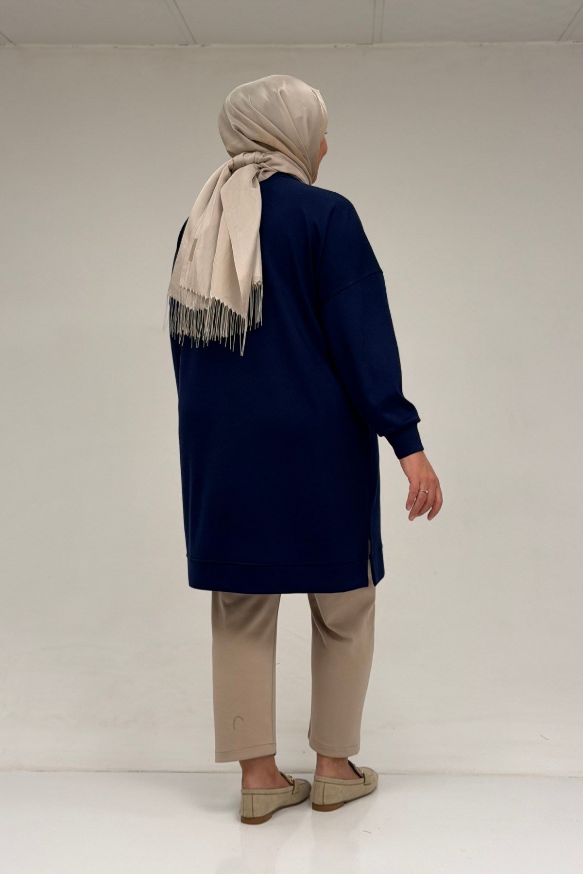 48089 Büyük Beden Beyoğlu Taşlı Modal Tunik - Koyu İndigo