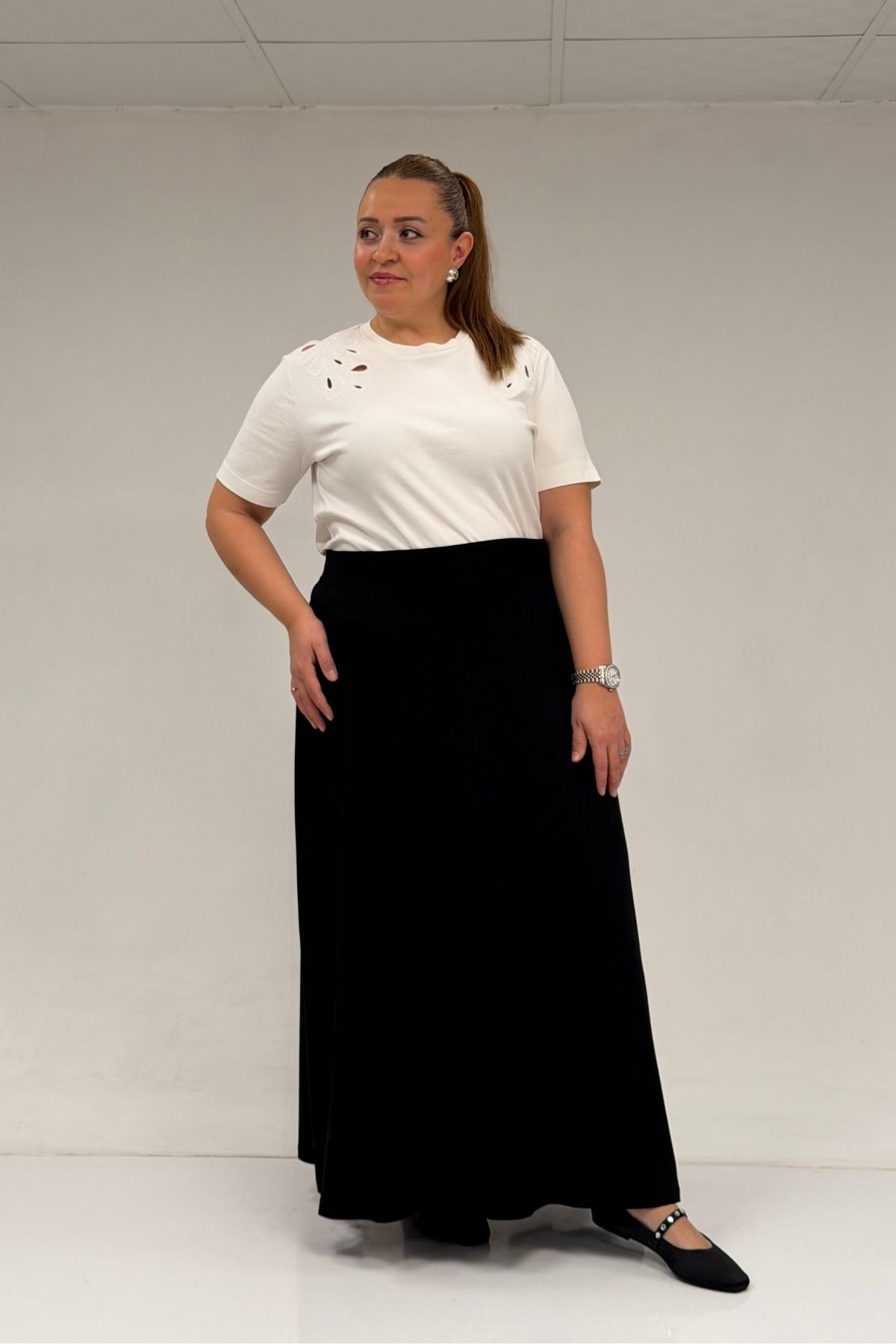 65001 Büyük Beden Basic Penye Etek - Siyah