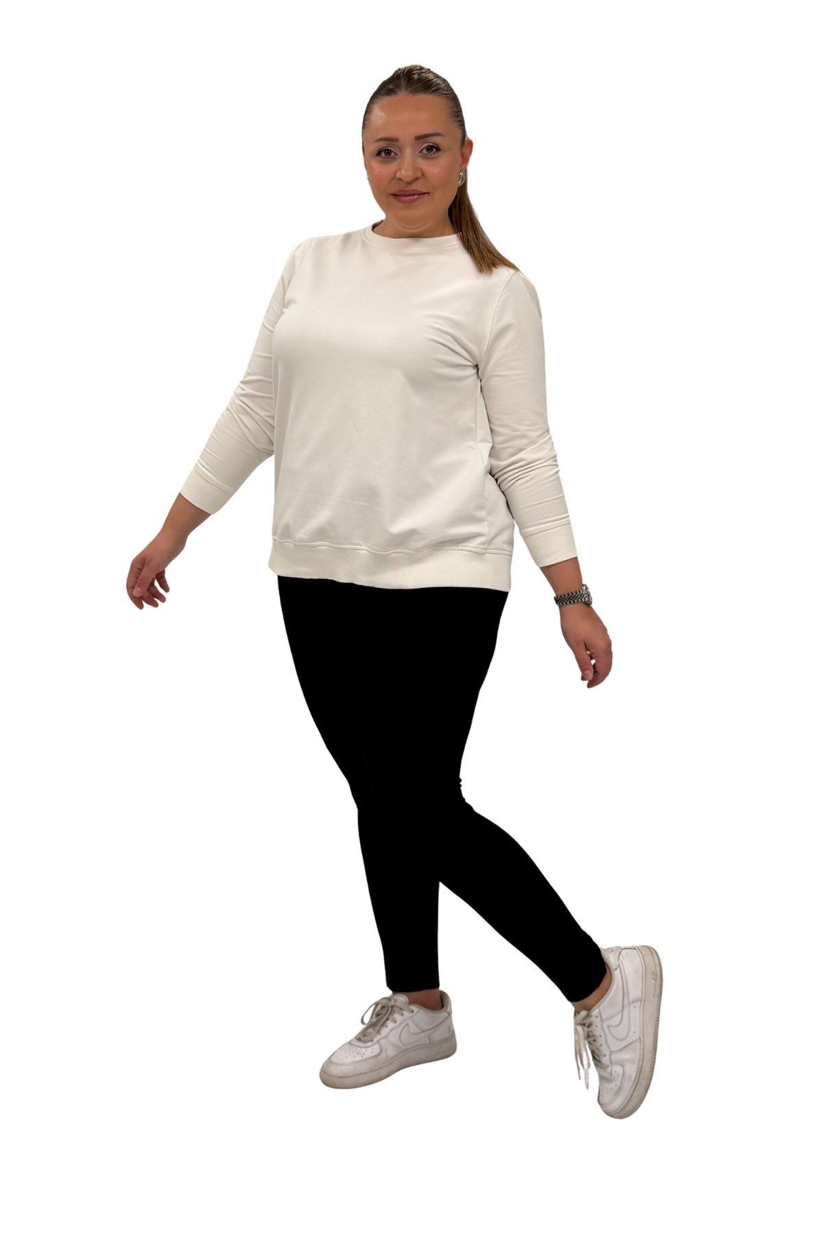 59501 Büyük Beden Penye Tayt - Siyah