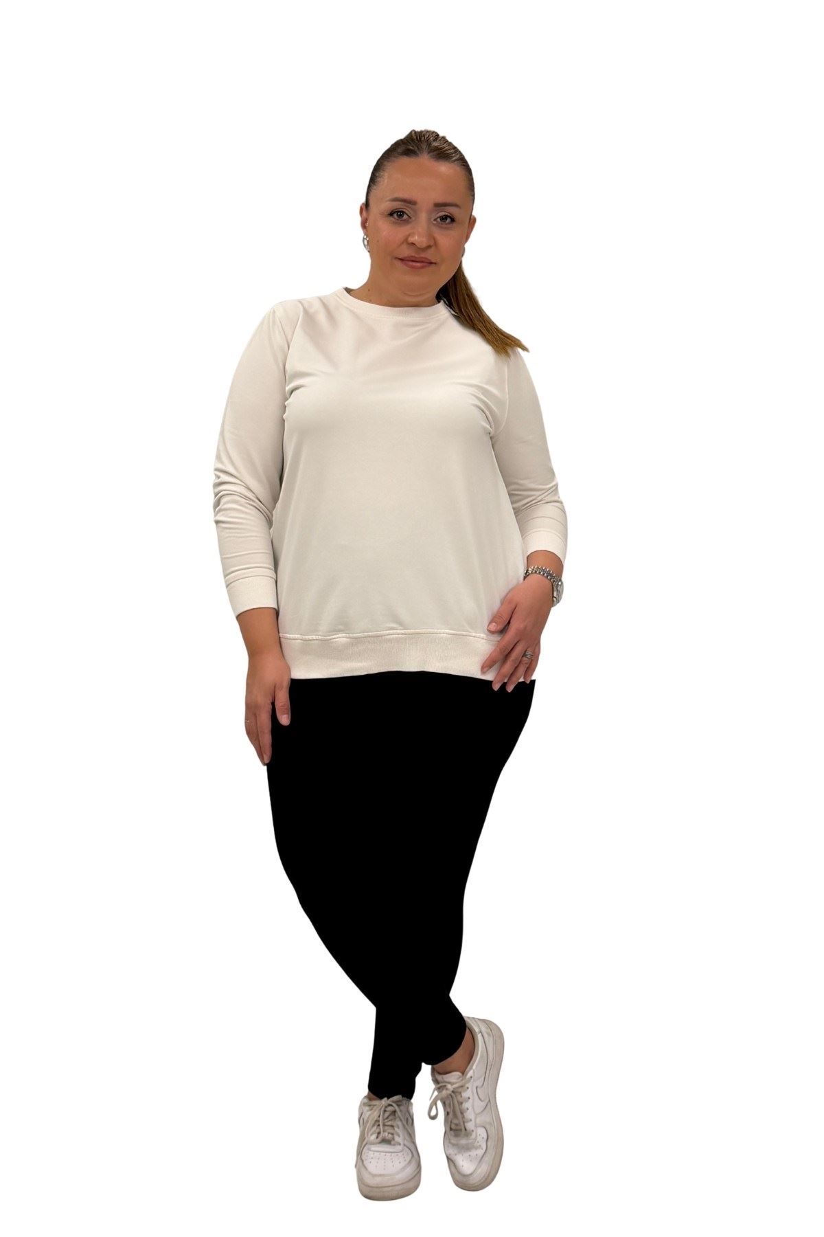 59501 Büyük Beden Penye Tayt - Siyah