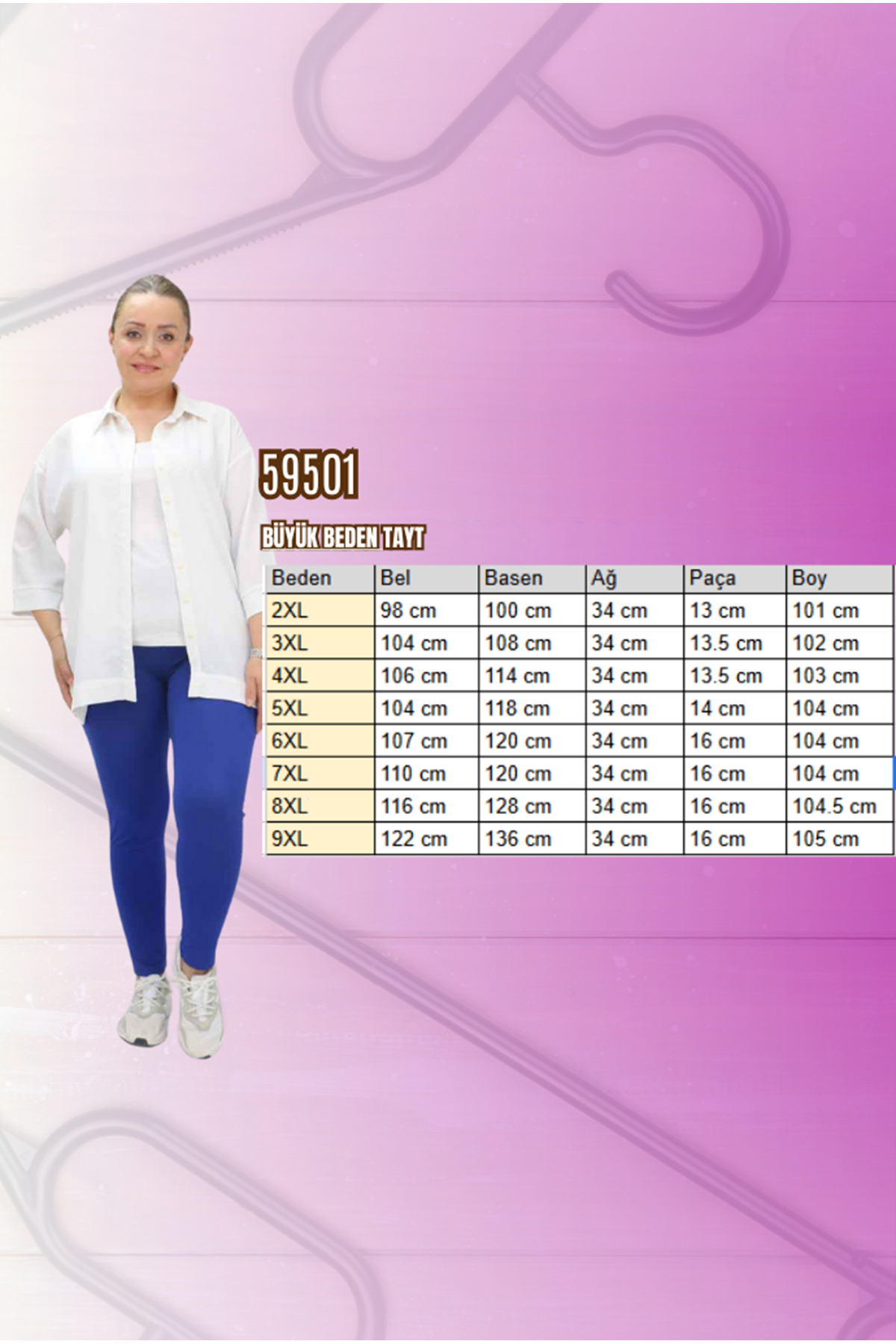 59501 Büyük Beden Penye Tayt - Siyah