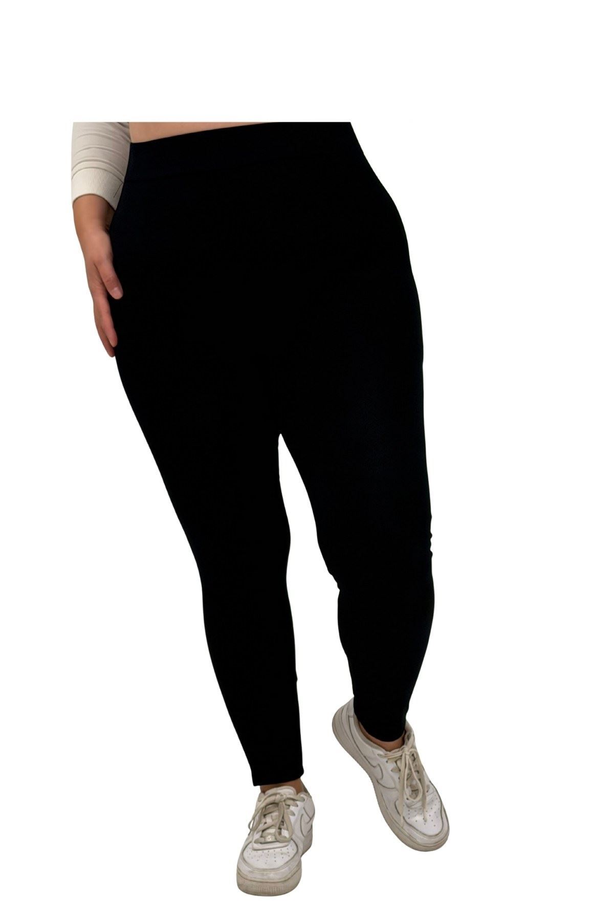 59501 Büyük Beden Penye Tayt - Siyah