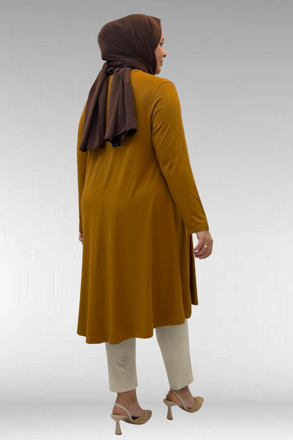 28016 Büyük Beden  Penye Mevlana Tunik - Tütün